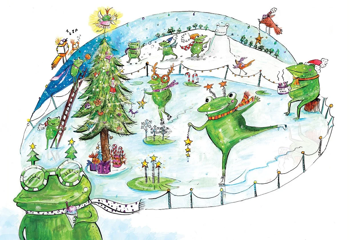 Frog Christmas Winter Scene illustration