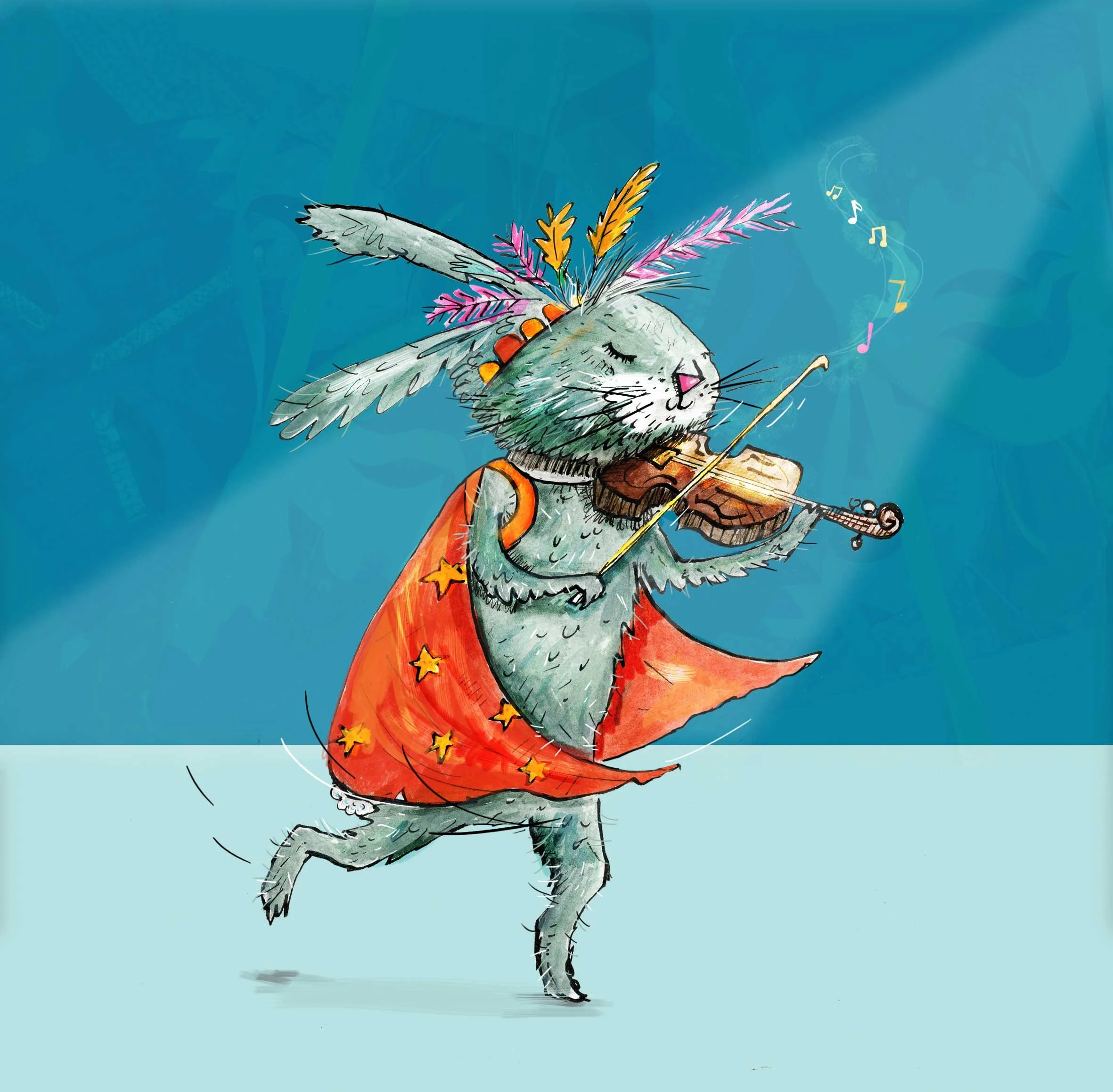rabbit playing a violin illustration