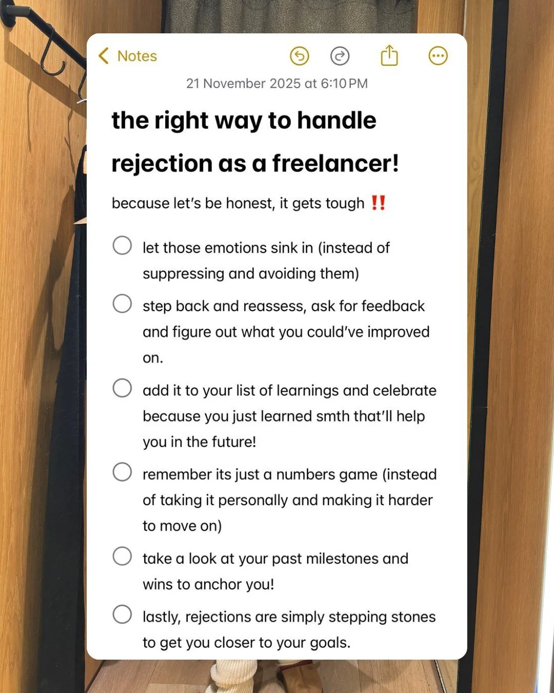 rejection doesn&rsquo;t mean you&rsquo;re bad at what you do. 🥹

but if you avoid it, take it personally, or obsess over it, it will definitely block you from getting better.