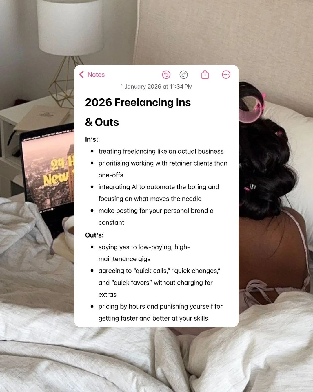 for the freelance girlies planning their 2026! 💋💌

if it&rsquo;s draining your energy, diluting your rates, or disguising itself as &ldquo;just one quick thing&rdquo;, it&rsquo;s OUT!!