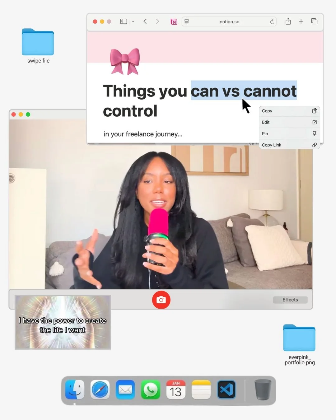 your reminder that you can't control everything as a freelancer (and that's totally fine). But here's what you CAN control 👆🏾

she freelances || freelance tips || freelance community || can vs cannot ||