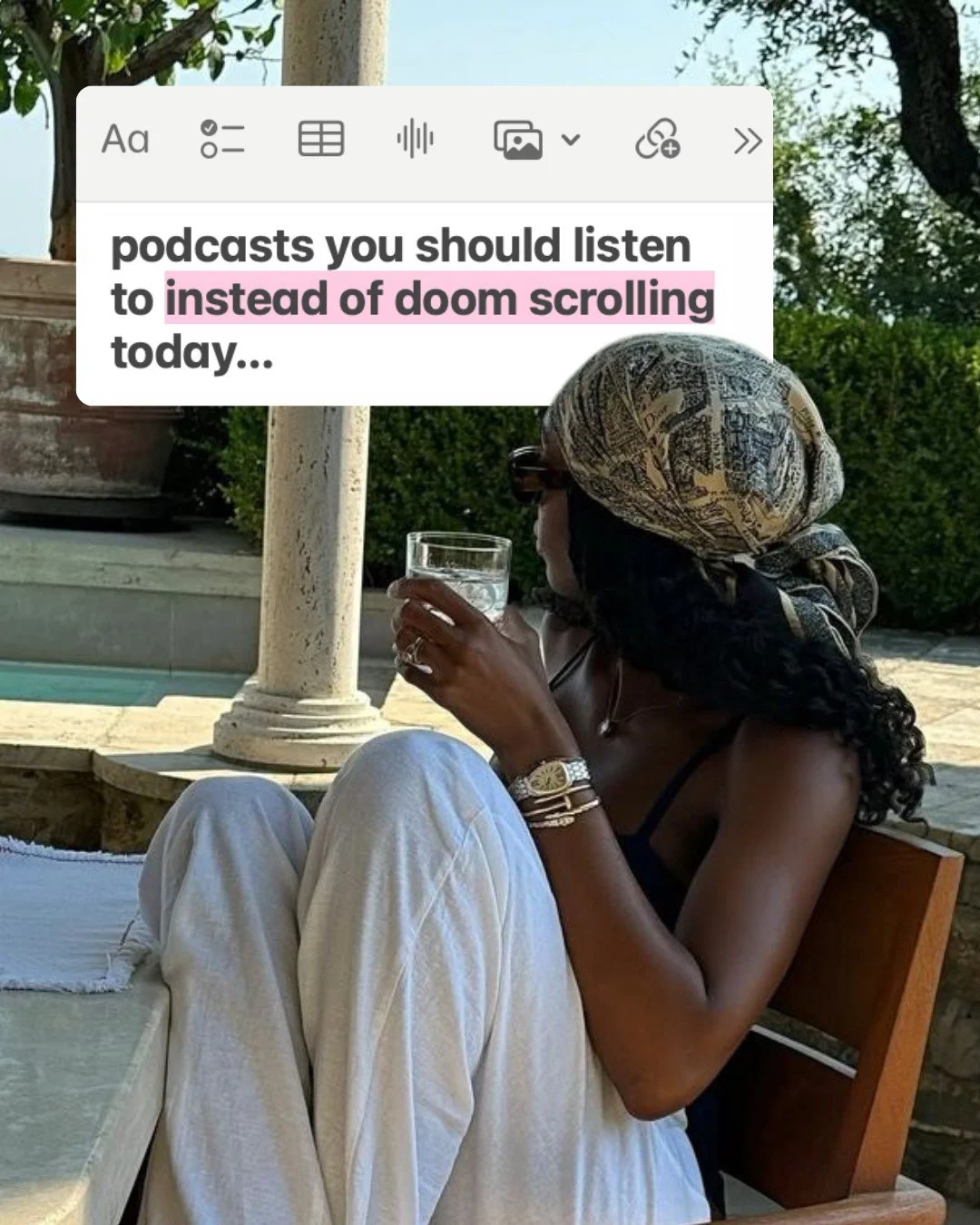 Sit with your thoughts or listen to these episodes because we&rsquo;ve left doom scrolling in 2025!

@workinghardpod 
@hotsmartrich 
@thinklikeacreator 
@friendsthatinvest 
@thatpsychologypodcast 
@busybloomingg 
@prettyphilosophicalpod