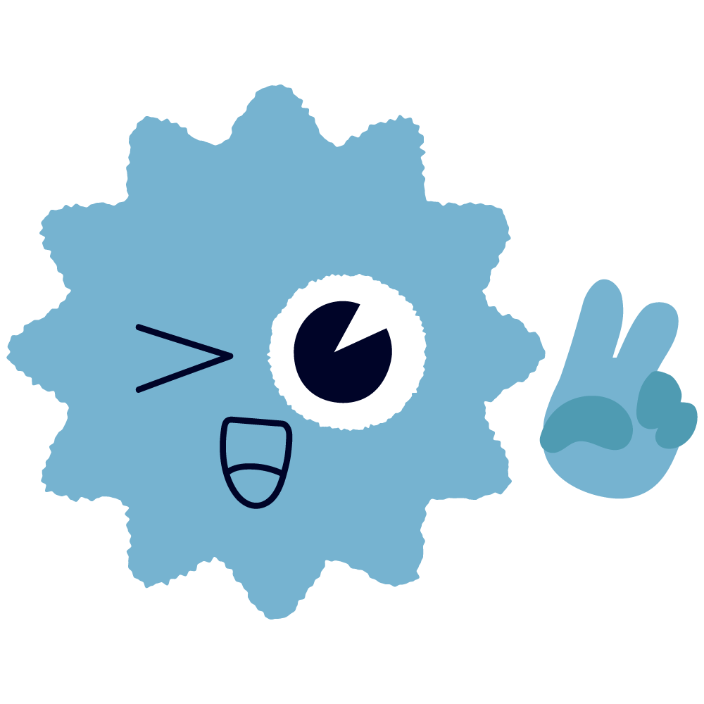 Mascotte Limygraph qui fait un signe "peace" de la main