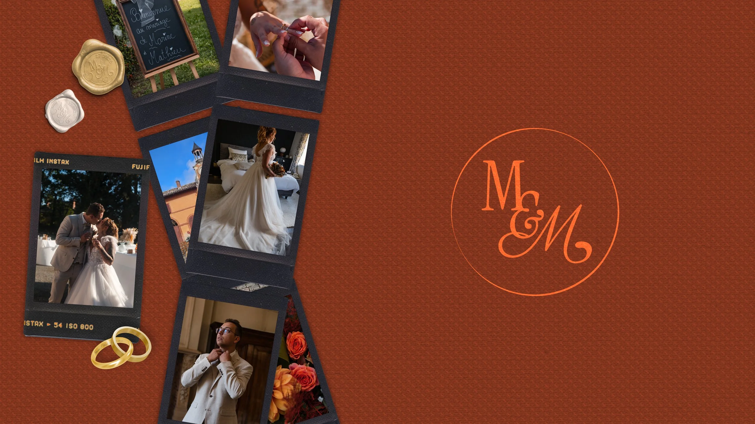 polaroid des photos du mariage et de leur logo