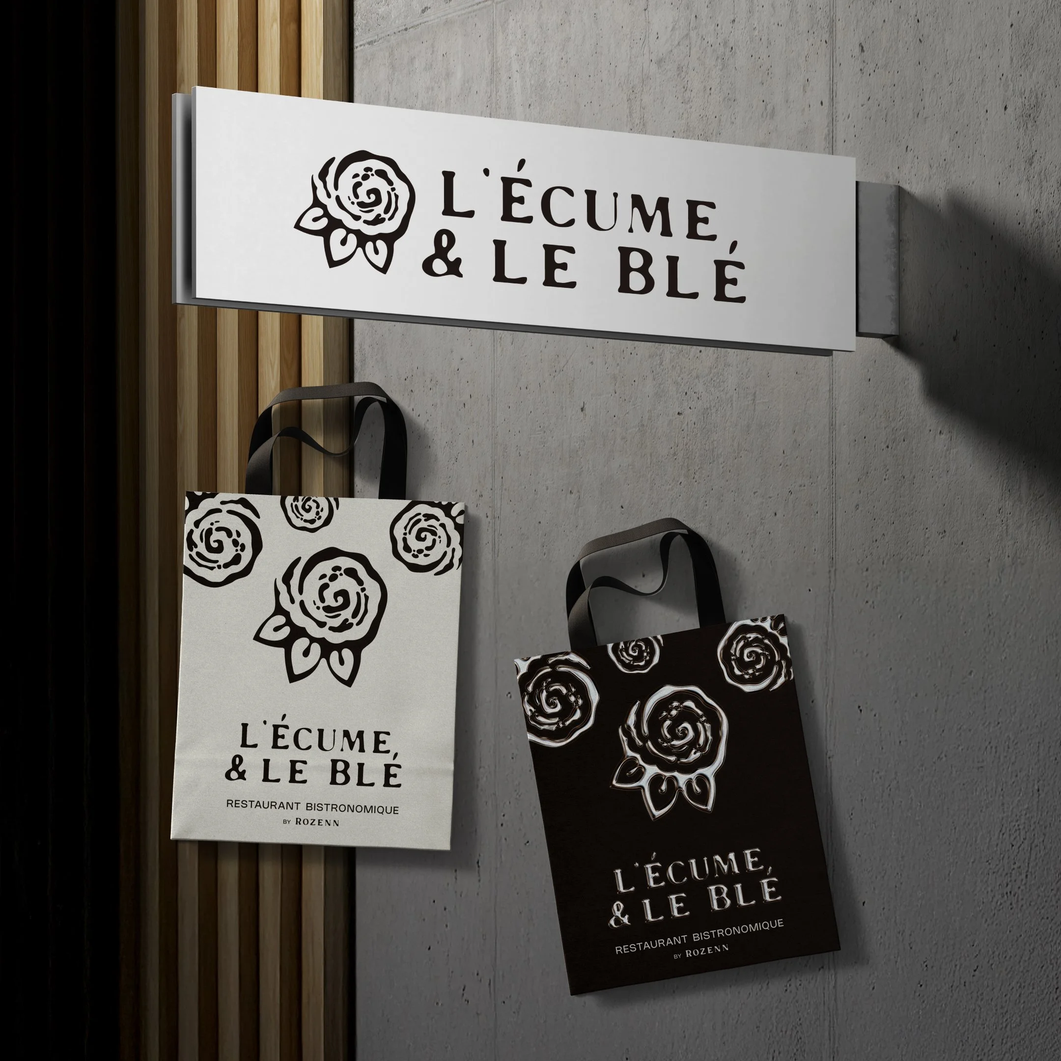 Panneau L’Écume & le Blé et sac en papier