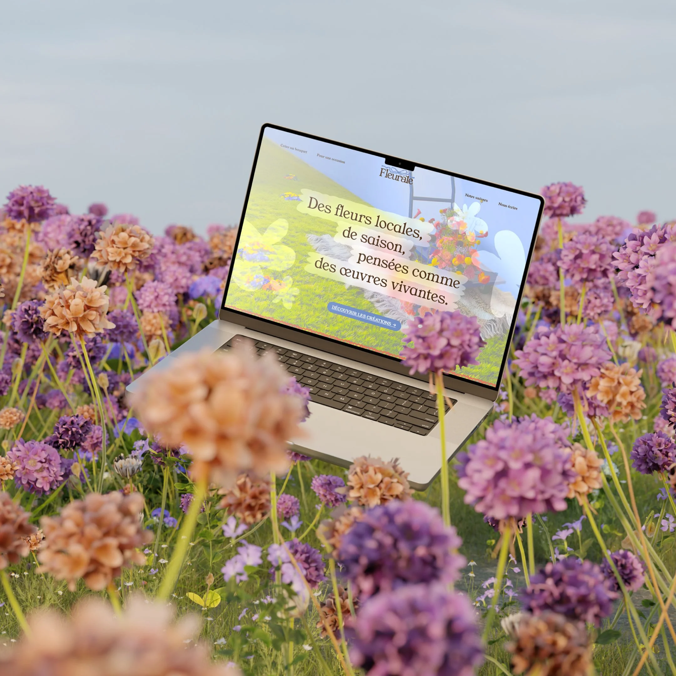 Mockup du header du site web Fleurale dans un ordinateur portable