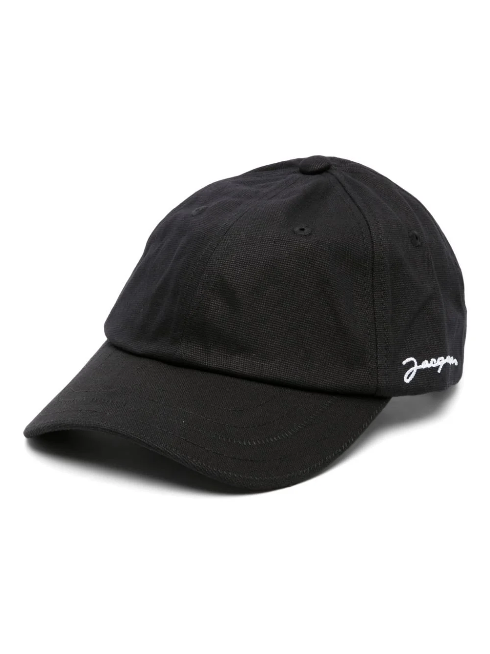 Black baseball cap with white embroidered signature logo on the side.