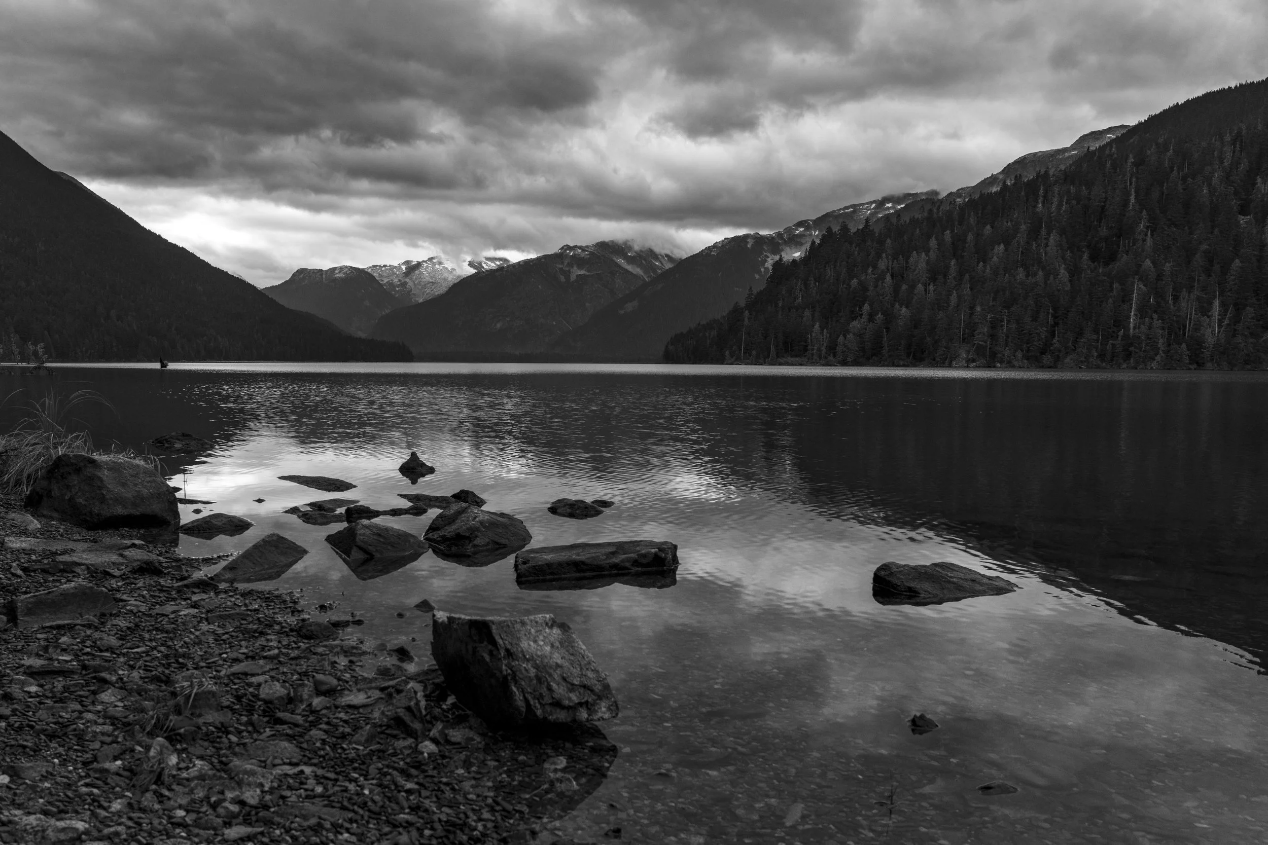 Forger Peak, Vigilance Peak, lower Mt. Davidson from Cheakamus Lake, Squamish-Lillooet District