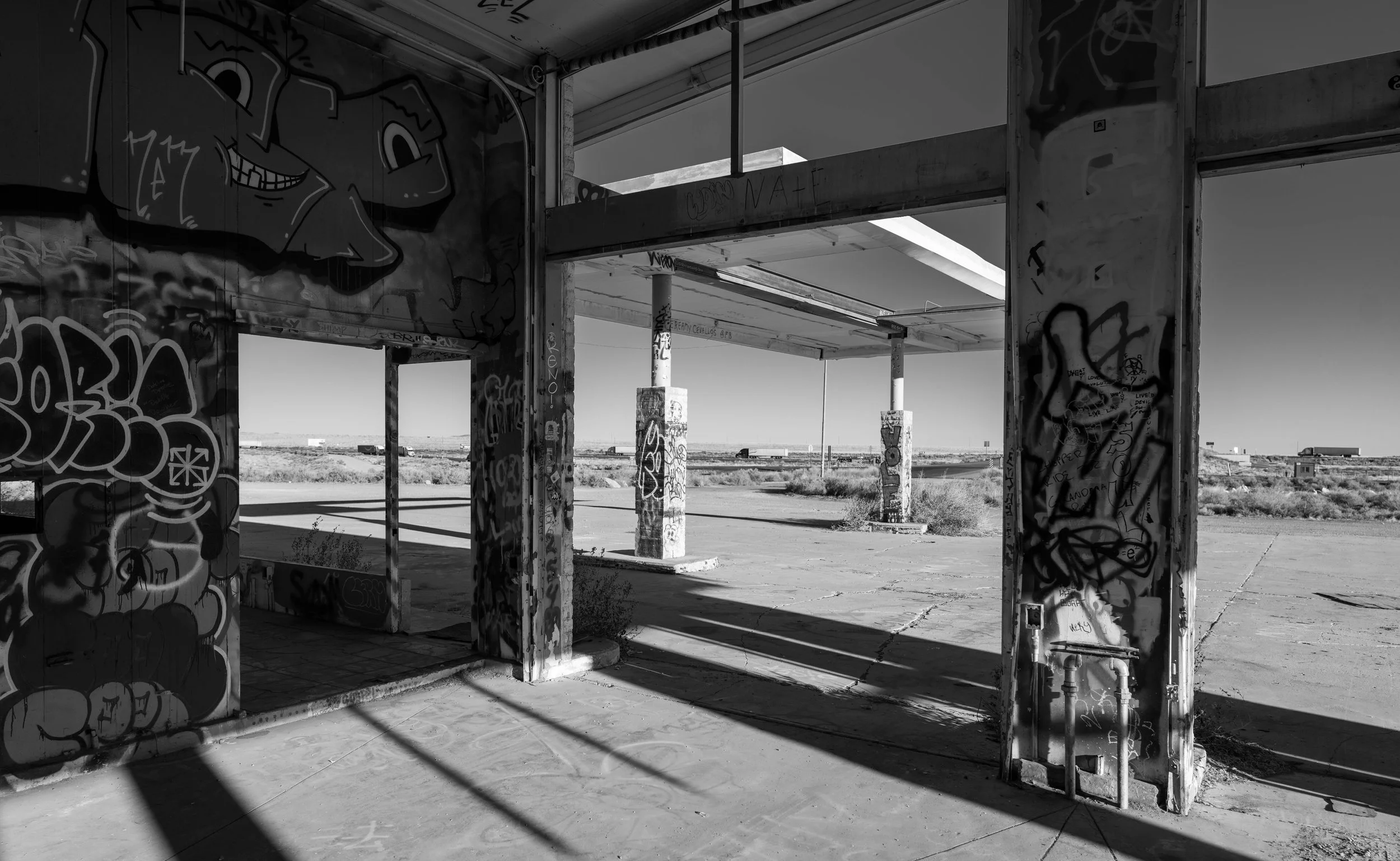 Fuel pump pergola, view of I-40