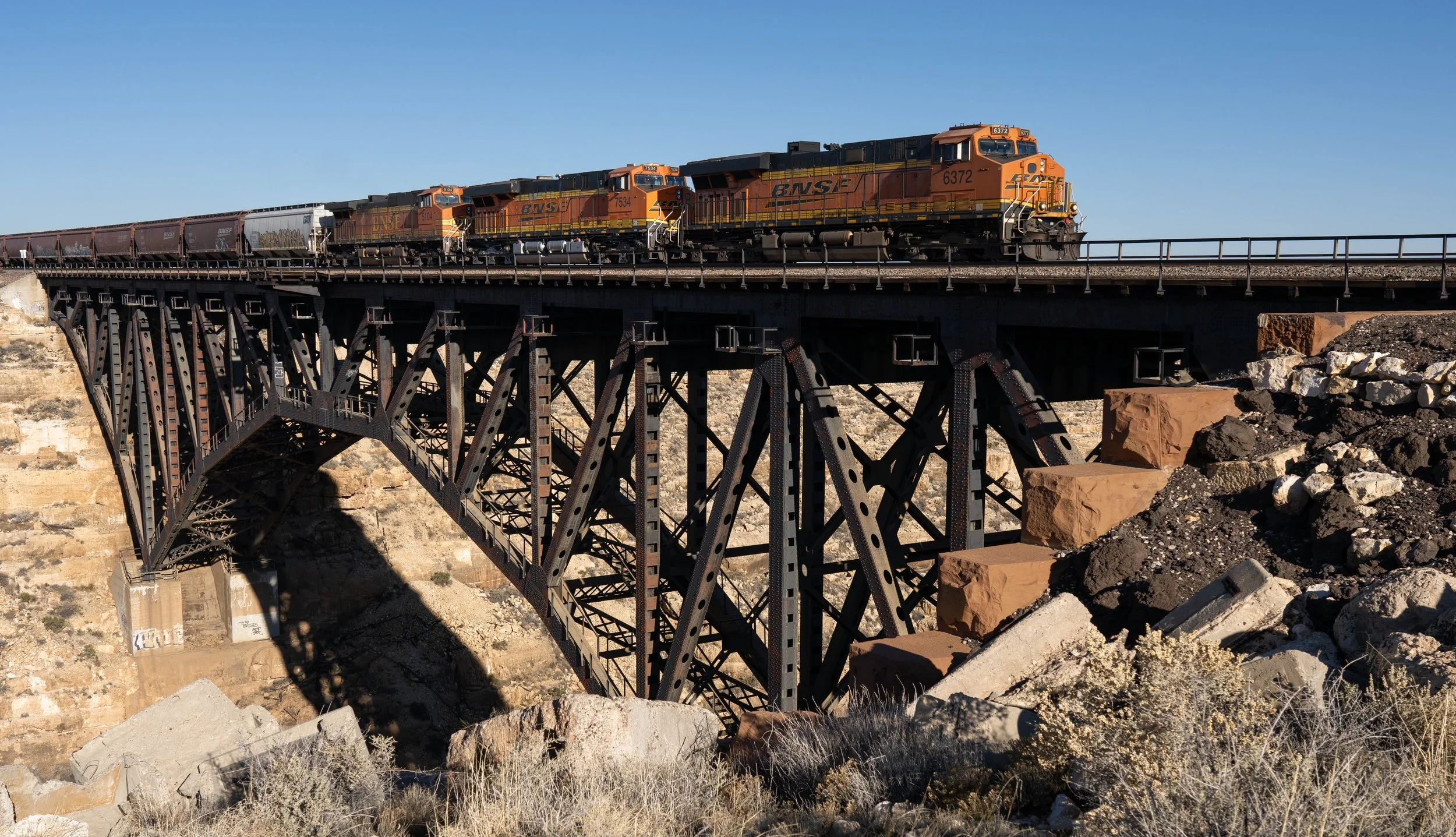 Eastbound train over Canyon Diablo Bridge, circa 1947