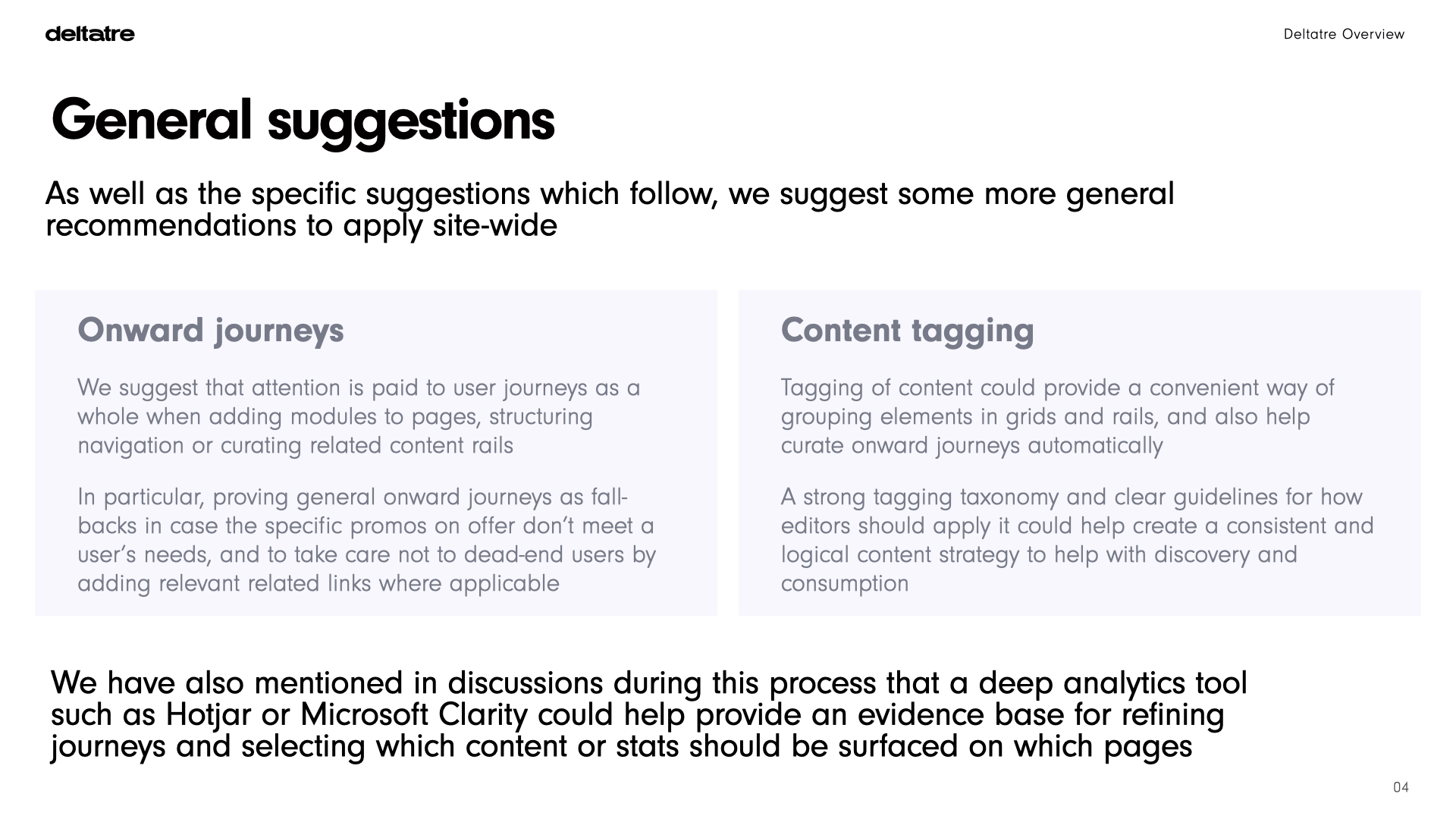 Page from the review report highlighting key issues around the content journeys and tagging taxonomy