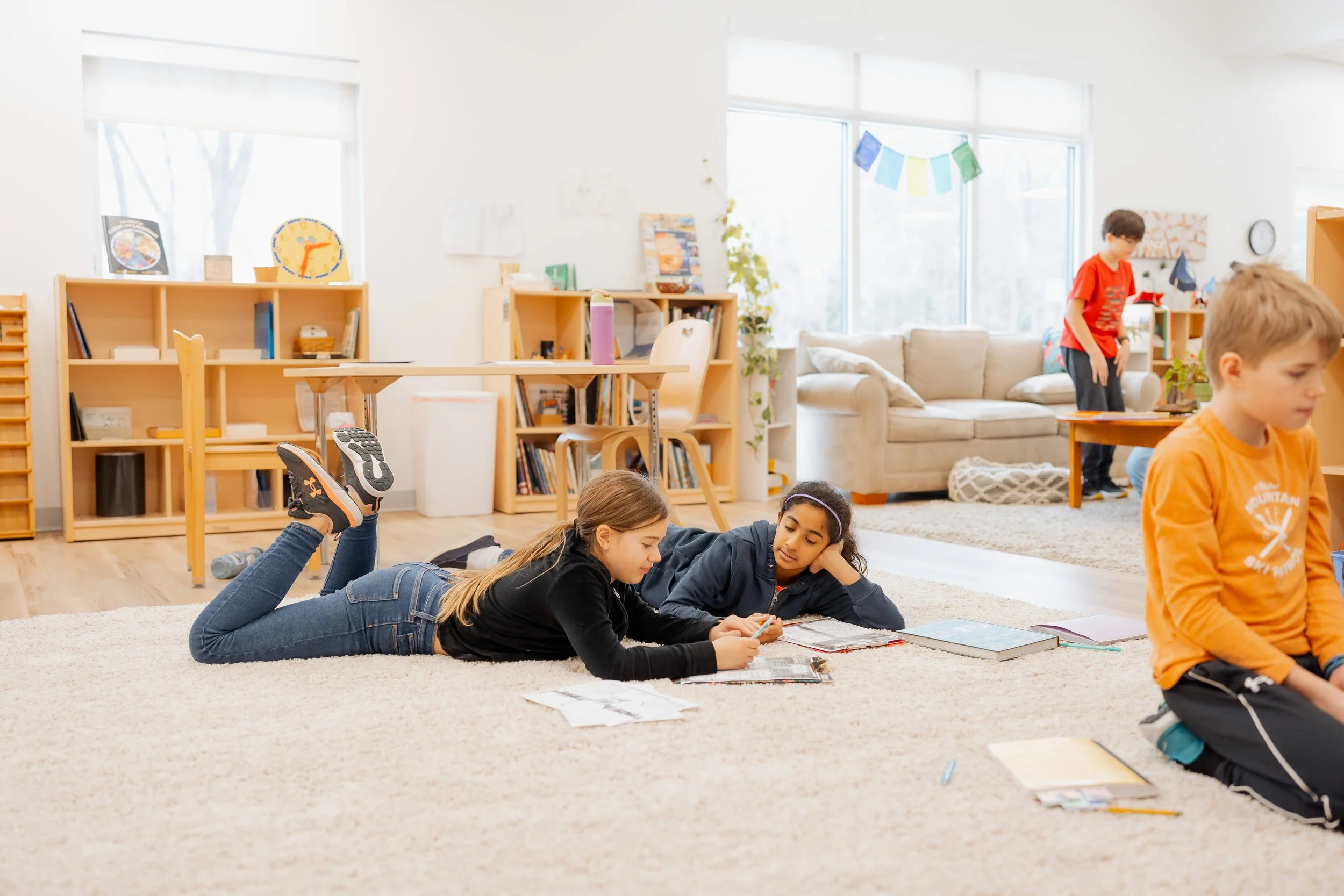 Two elementary students working on an assignment together.