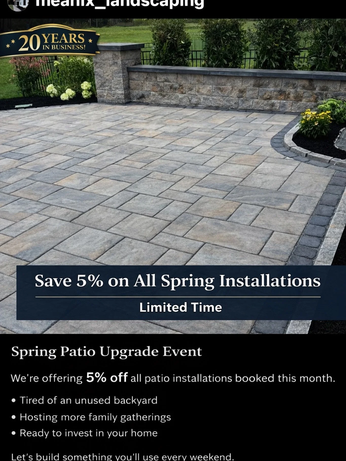 5% off patios booked in March! #patio #techopro #designbuild #pavers