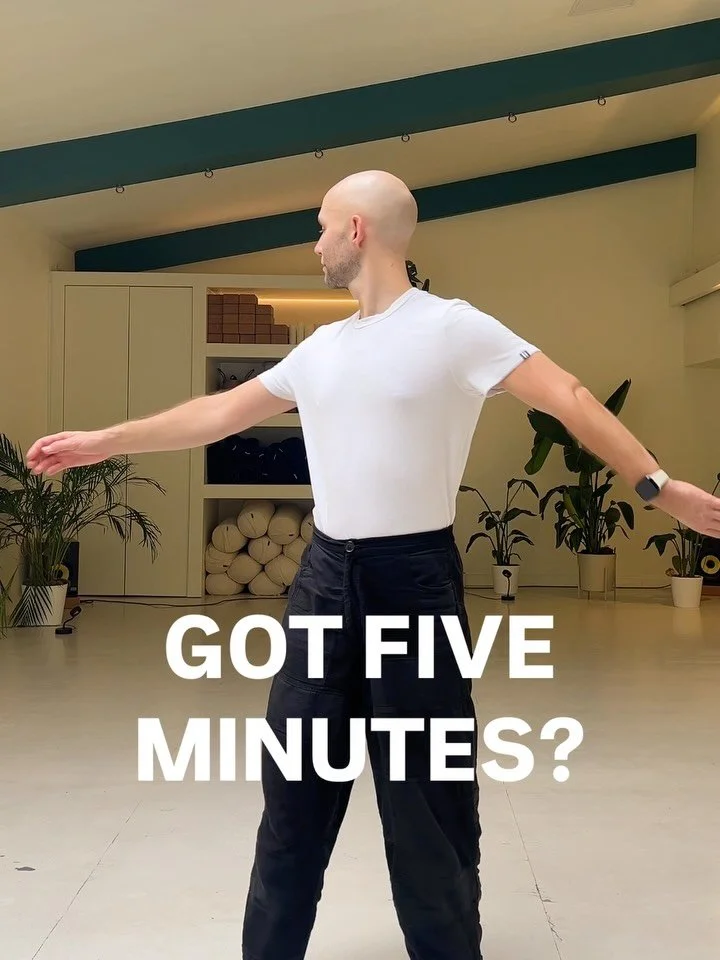 If I only had five minutes to move today, here&rsquo;s what I&rsquo;d do:

*Arm Swings* gentle rotation in the spine, loosening tension in the arms and shoulders, and just because it feels good!

*Spinal Rolls* move the spine through flexion and exte