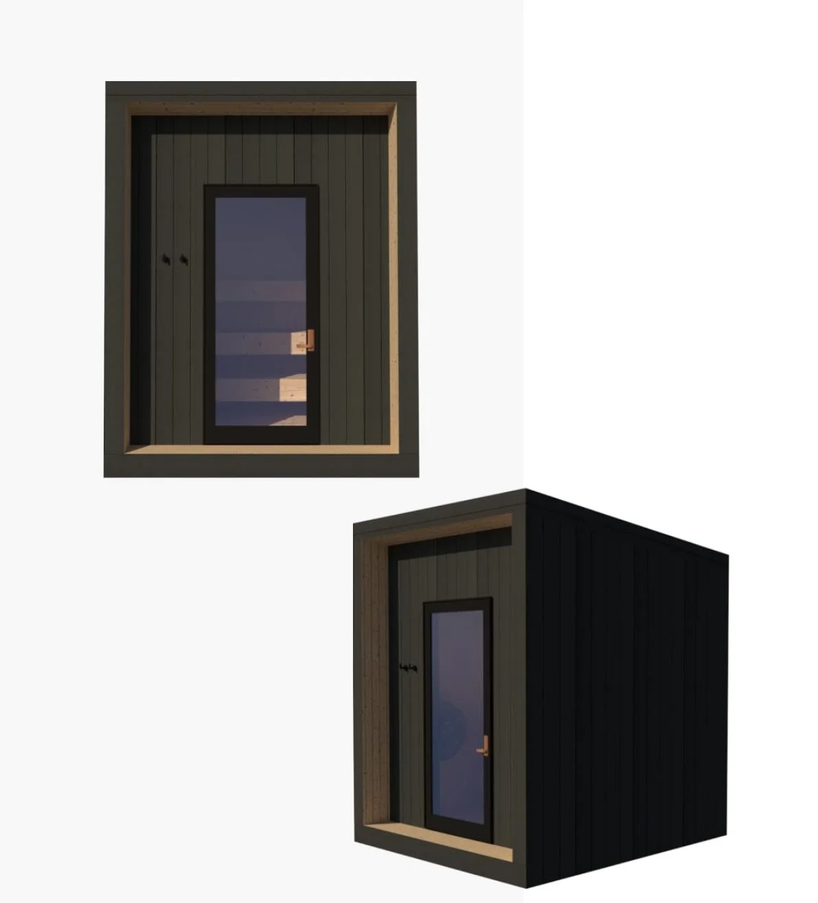 Sneak peek at our latest custom sauna concept for a client in East Granby CT. Designed for a new housing subdivision, this 6-person sauna is fully tailored to meet their needs. A WiFi Huum sauna heater complete with temperature and timing controls, m