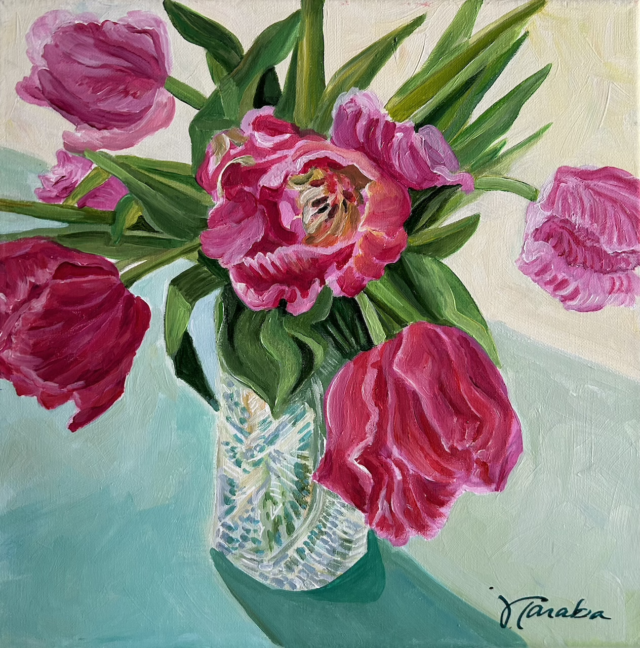 Pink Tulips, Jo-Anne Taraba, acrylic on canvas, 10 x 10