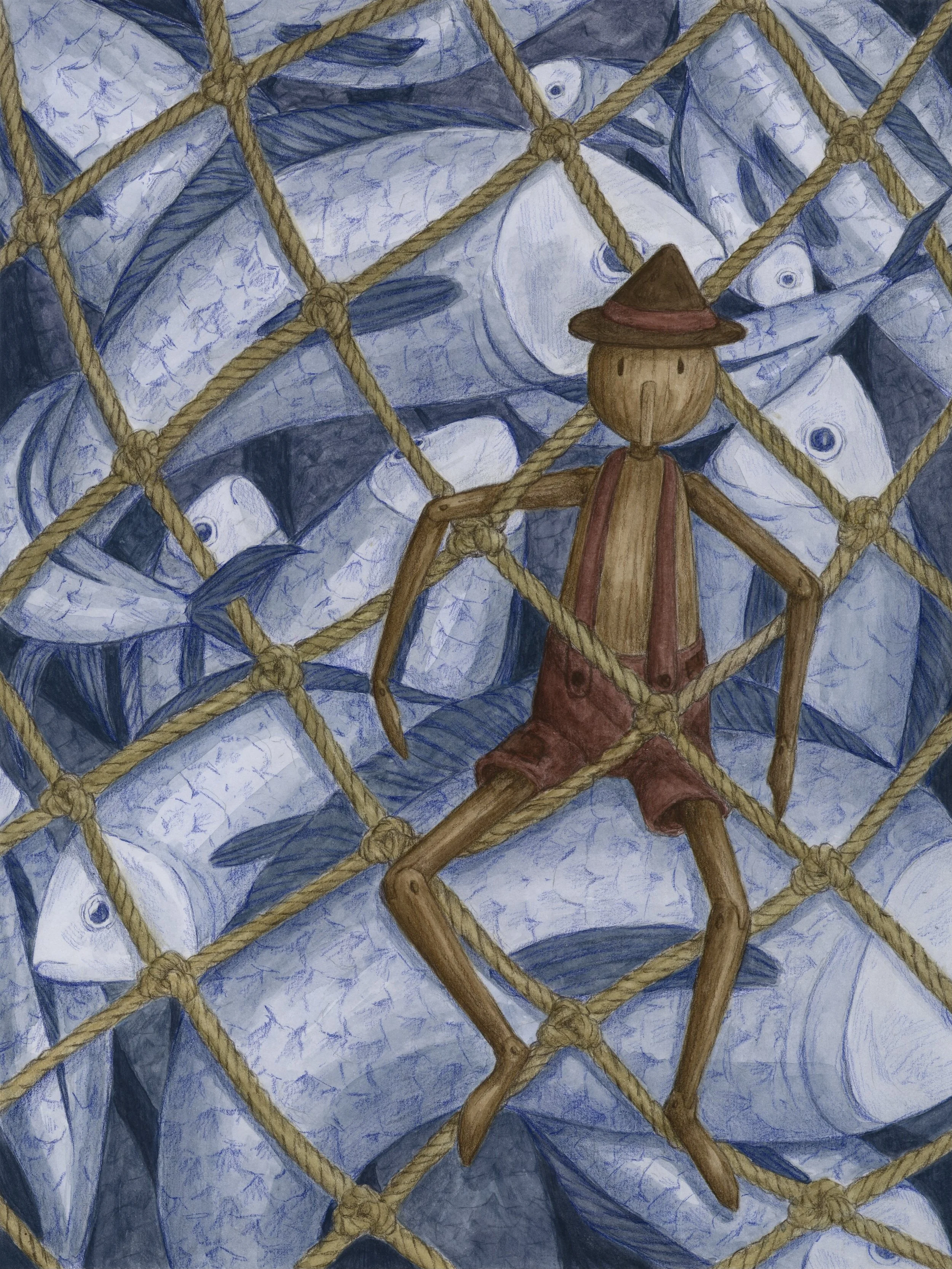 Pinocchio - watercolor, colored pencil (2023)