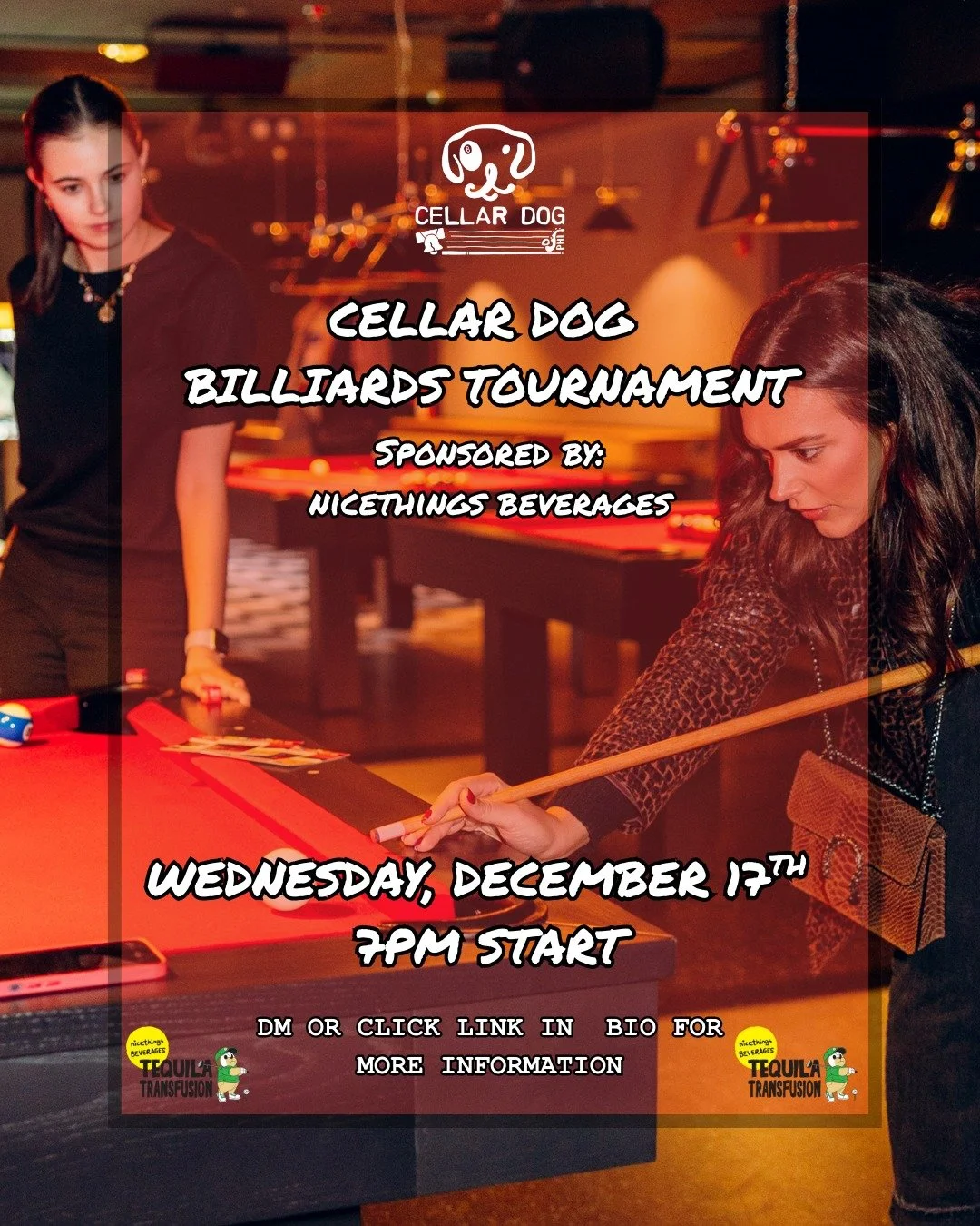 Game faces on🎱 

Our last Billiards Tournament of 2025 hits December 17th &mdash; now with a new 7pm start time. This is your final chance to be crowned a winner this year... sign up and show out.

🎱sign up link in bio🎱

Sponsored by: @nicethingsb