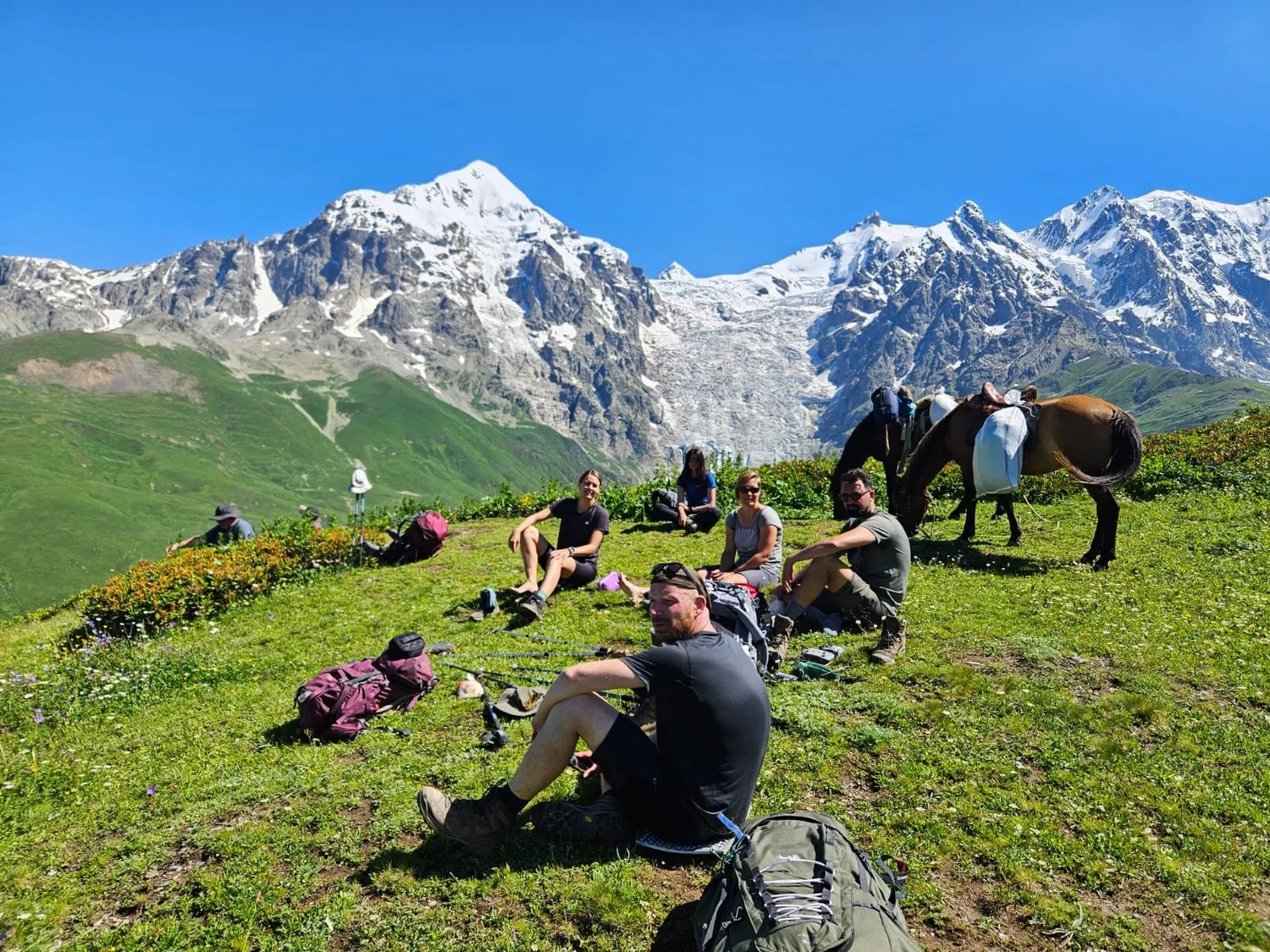 Groep met paarden in Svaneti