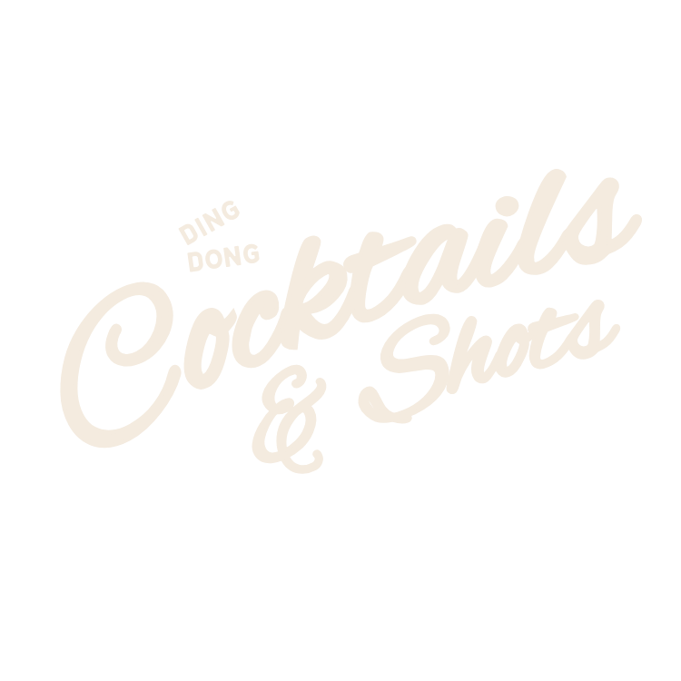 Stylized text reading 'Ding Dong Cocktails & Shots'