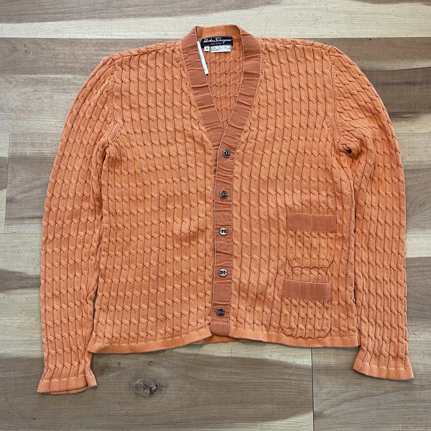 トップス archive retro ferragamo knit cardigan Salvatore Ferragamo 1980s Navy Wool Knit Oversized Cardigan