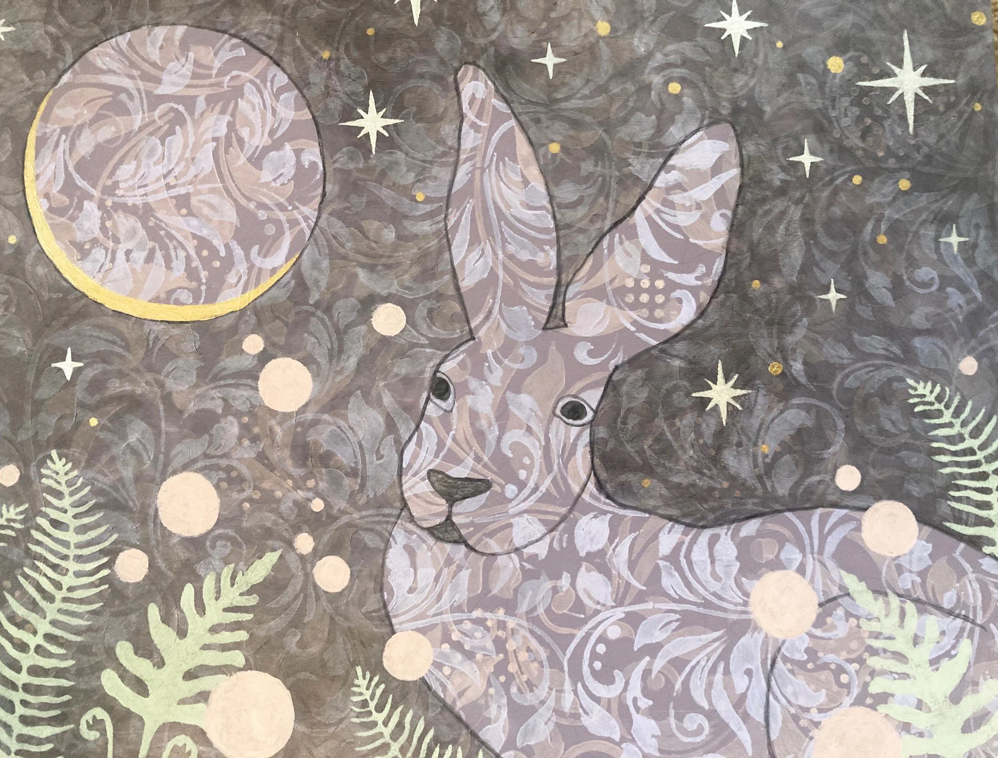 Spirit Rabbit Dances in Darkness painting by Kathy Harmon-Luber