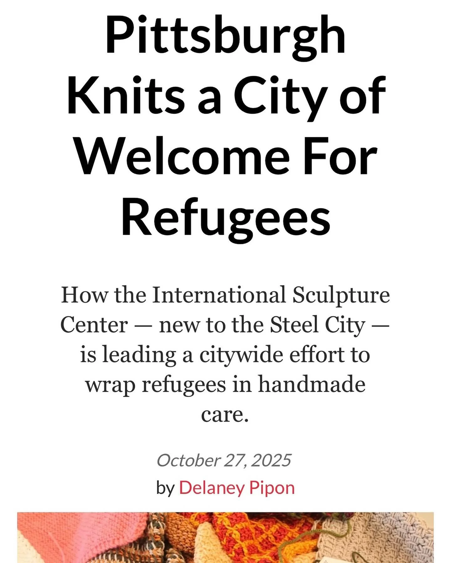 Pittsburgh!!! 
There is something tremendously exciting happening in Pittsburgh&hellip; 

Thank you @pittsburghmagazine for covering how these communities are knitting together (literally and figuratively). Welcome Blanket is a framework for communit