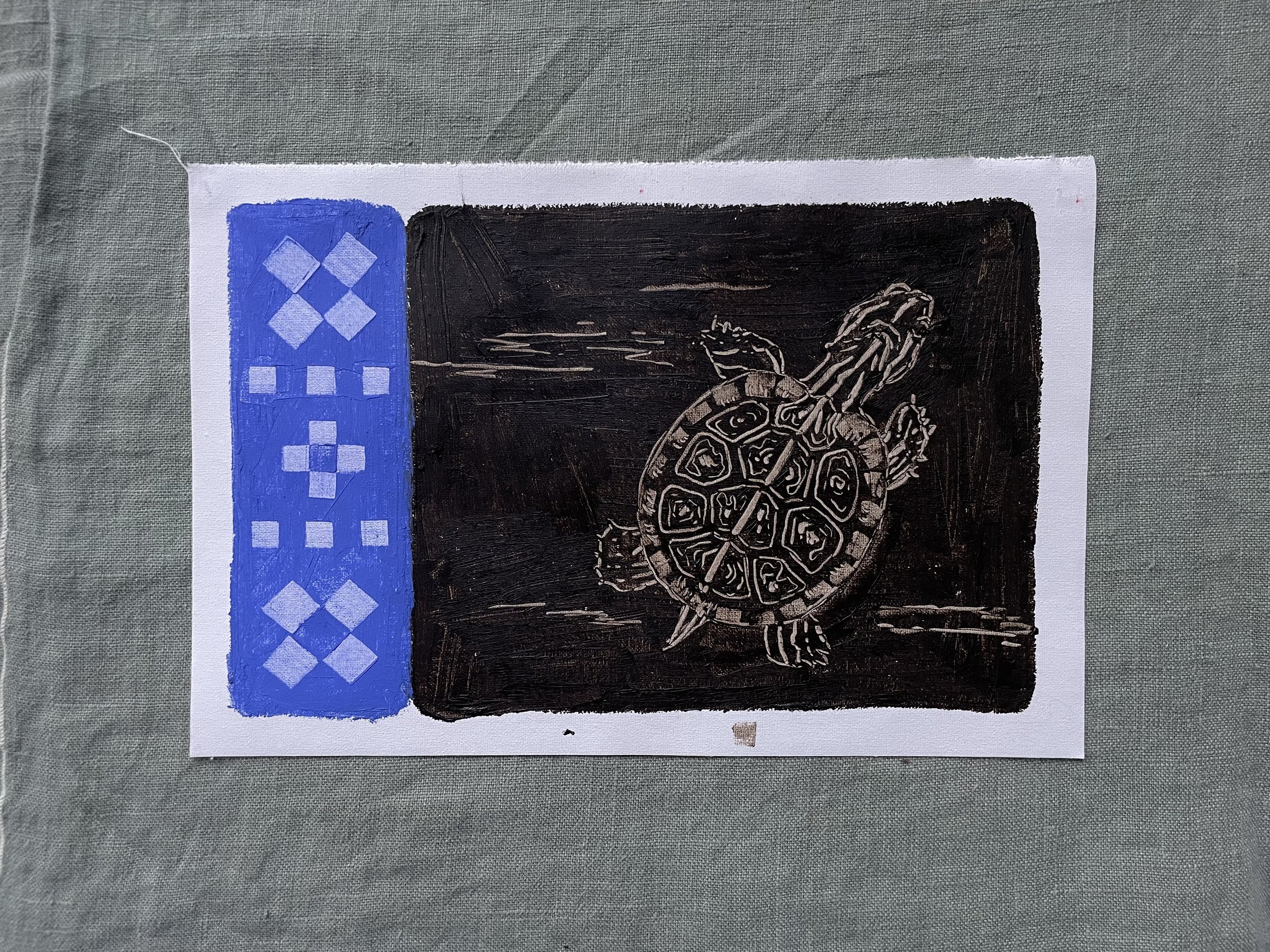Turtle and Quilt Square Painting