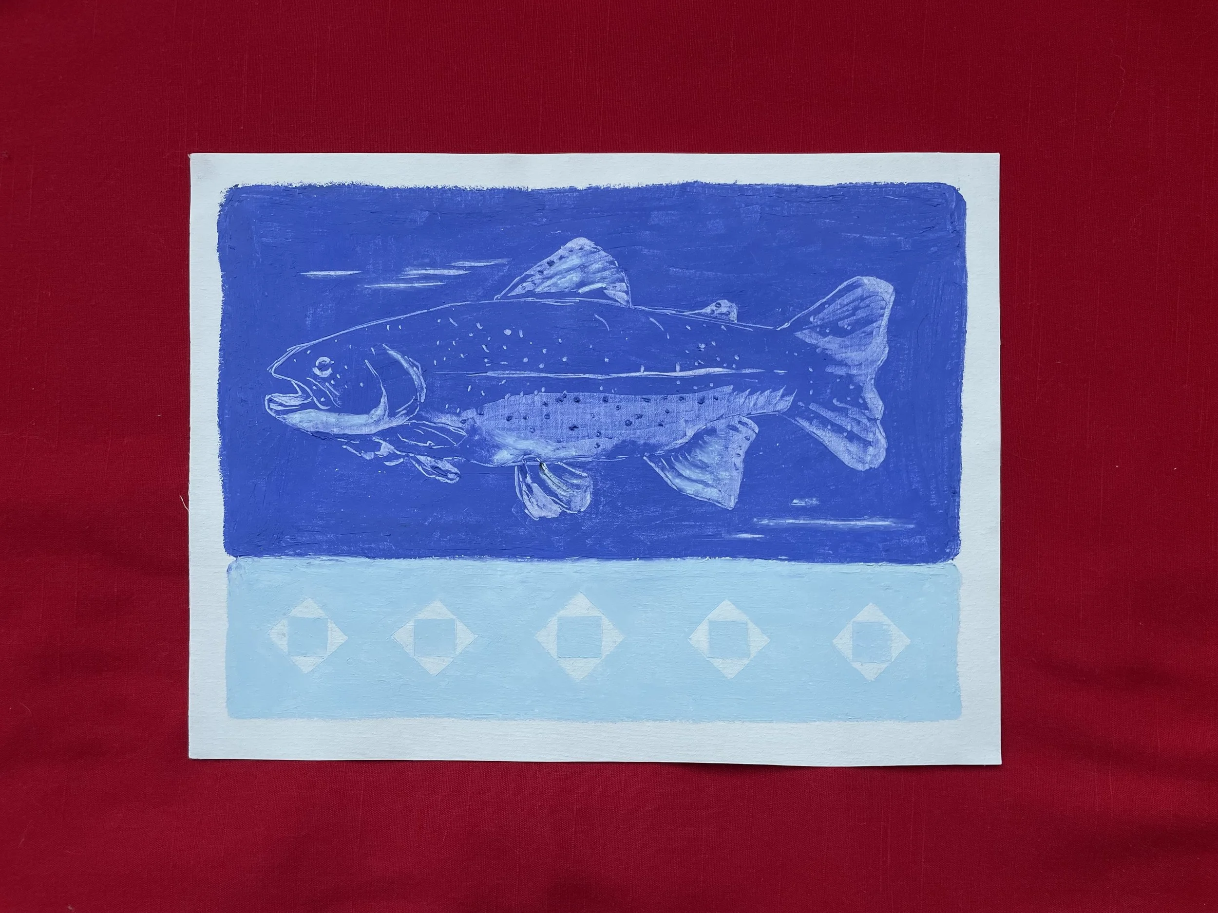 Rainbow Trout and Quilt Square Painting