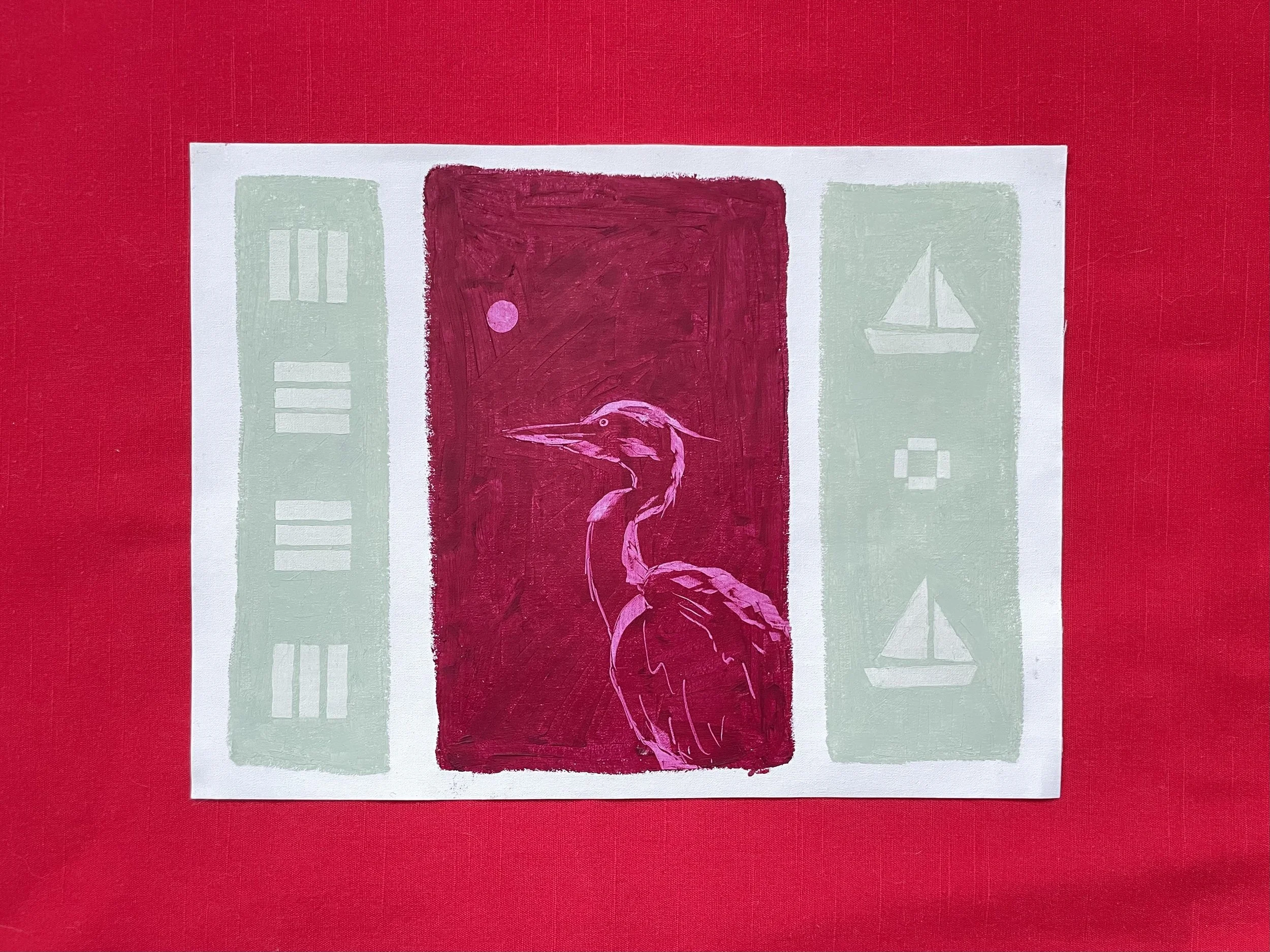 Heron and Quilt Square Painting