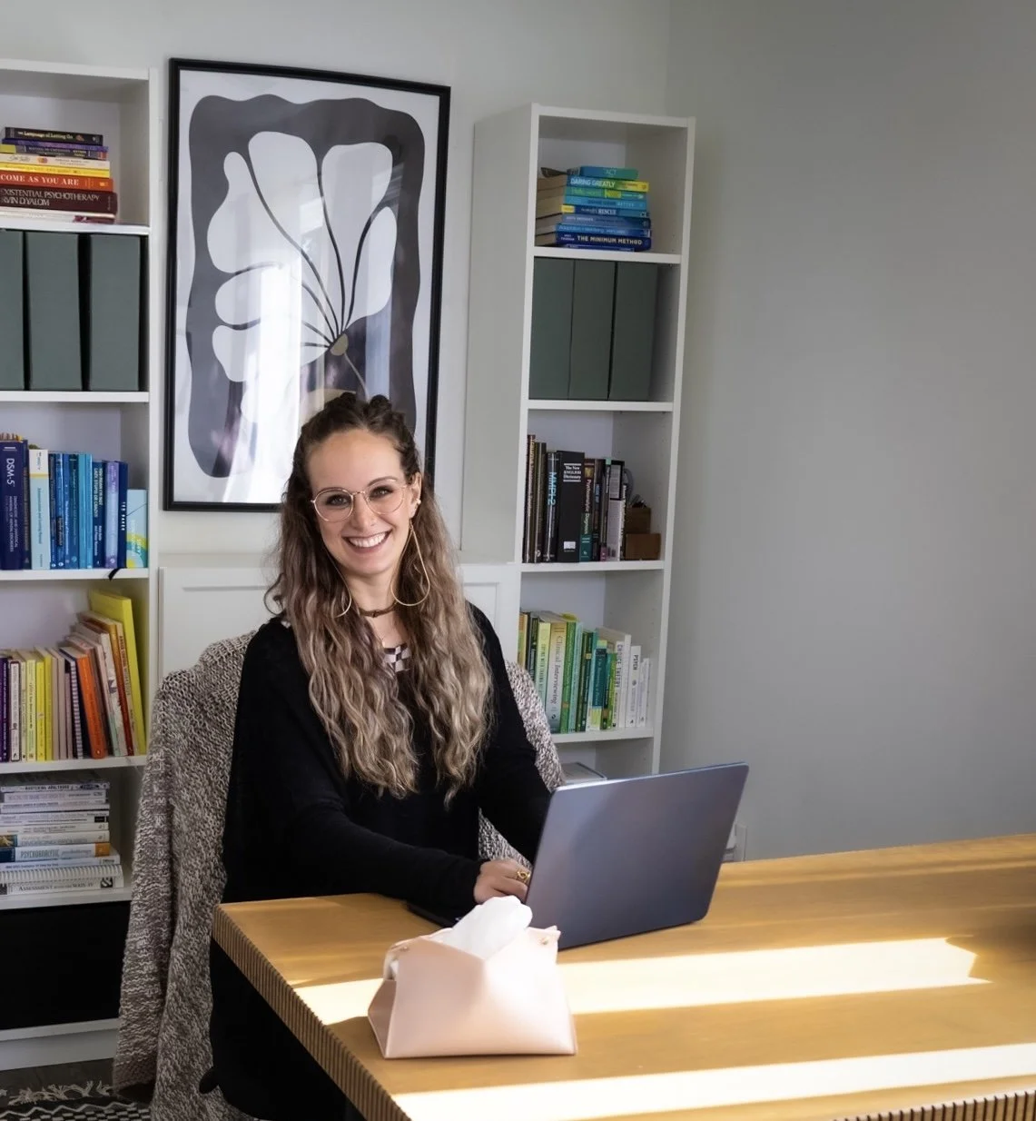 Psychologist at Desk for Virtual Therapy