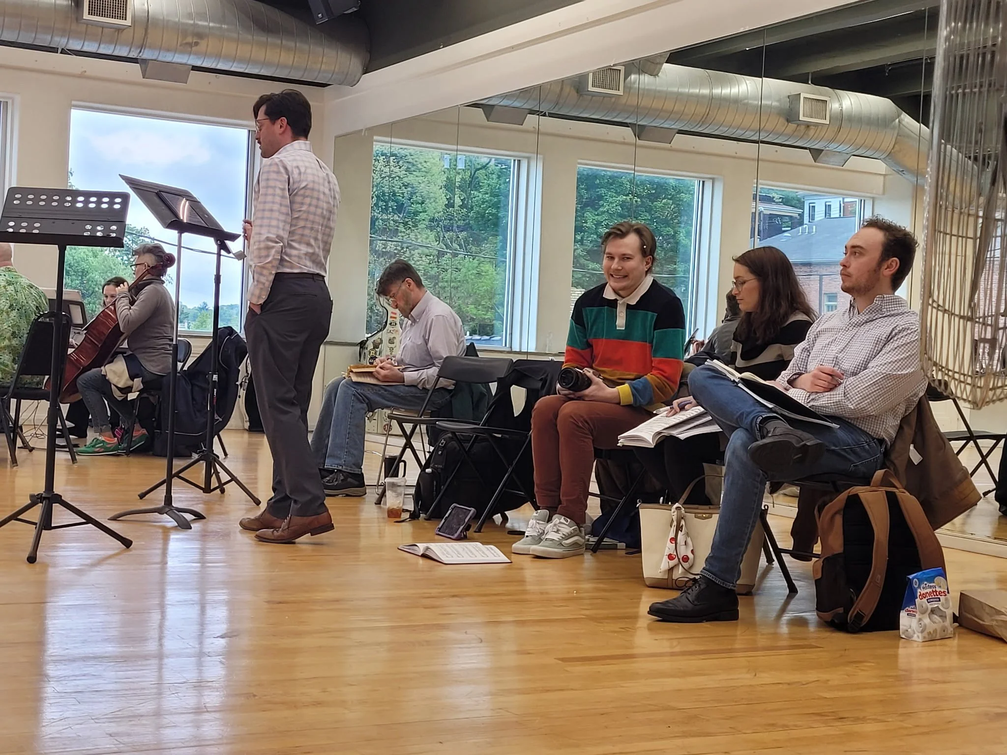 Our Don Pasquale cast is clearly excited to listen to Tenor, George Milosh, sing!
