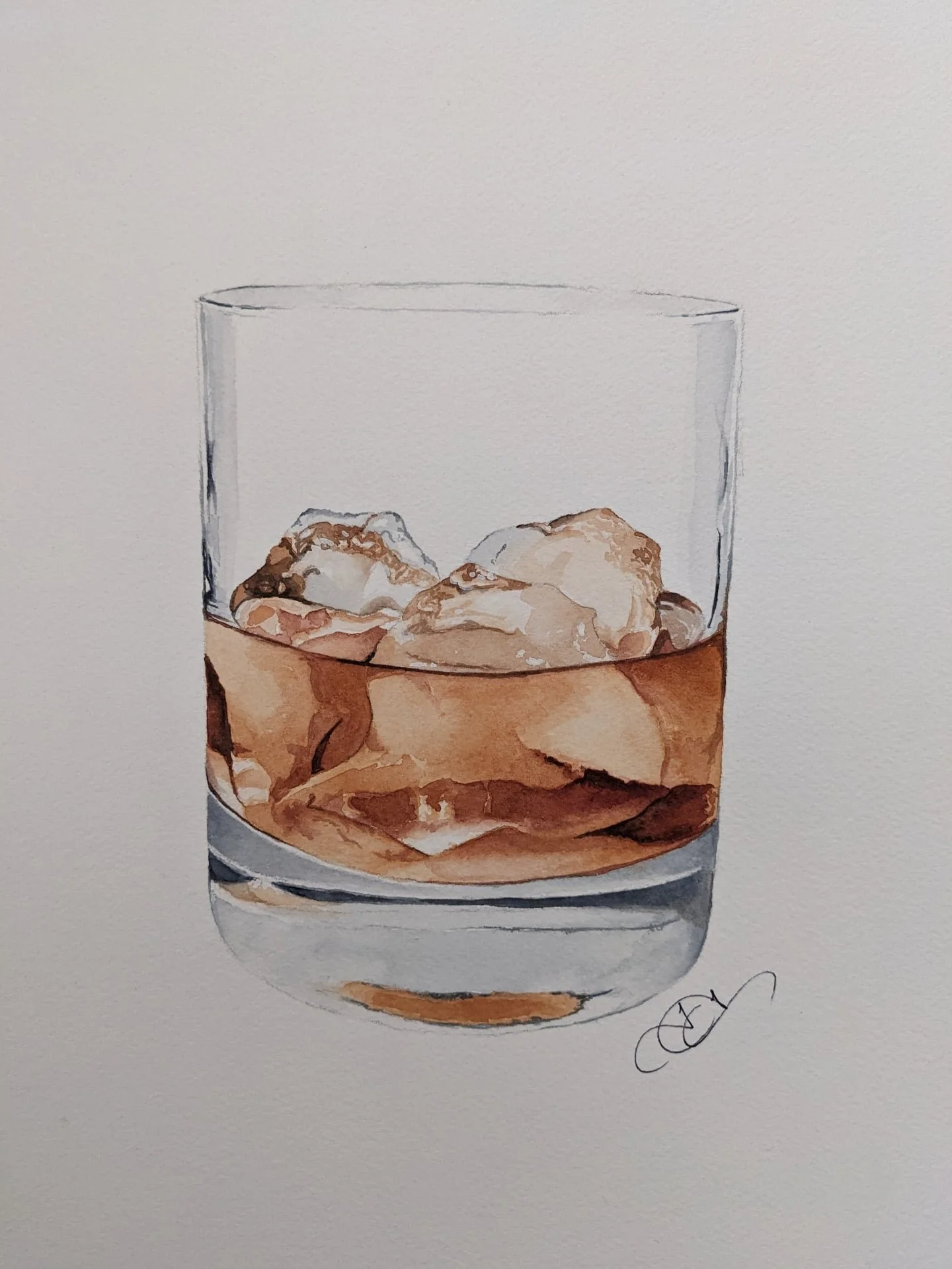 My favorite bourbon glass broke a year or so ago (cast iron sink probs). I've since found a replacement, but I was super happy that I captured it in this painting before it shattered. The original has sold, but the last of my limited edition 8x10 inc