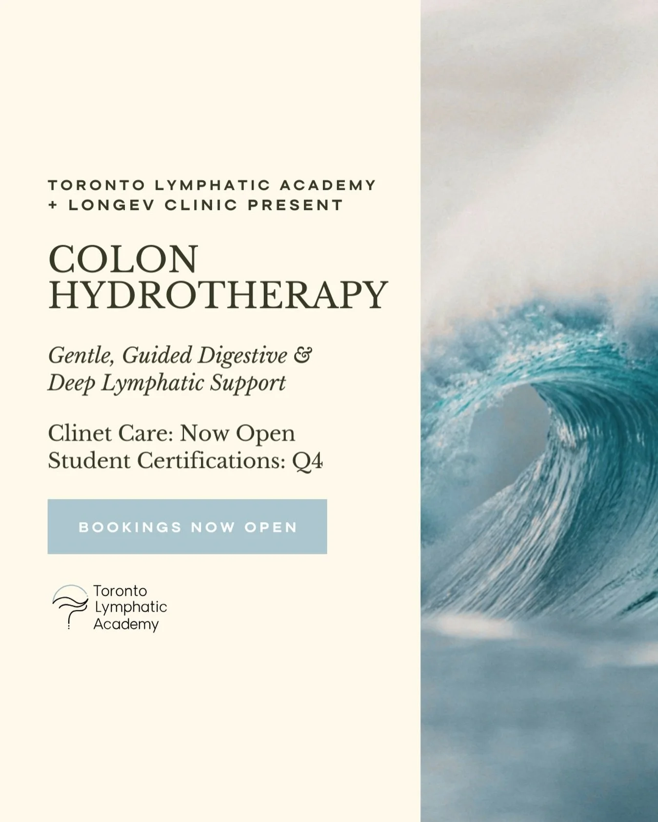 Colon Hydrotherapy is now open for bookings in downtown Toronto.

Toronto Lymphatic Academy has partnered with Longev Clinic to offer colon hydrotherapy sessions designed to support deeper digestive drainage, gut lymphatic flow, and whole body detoxi