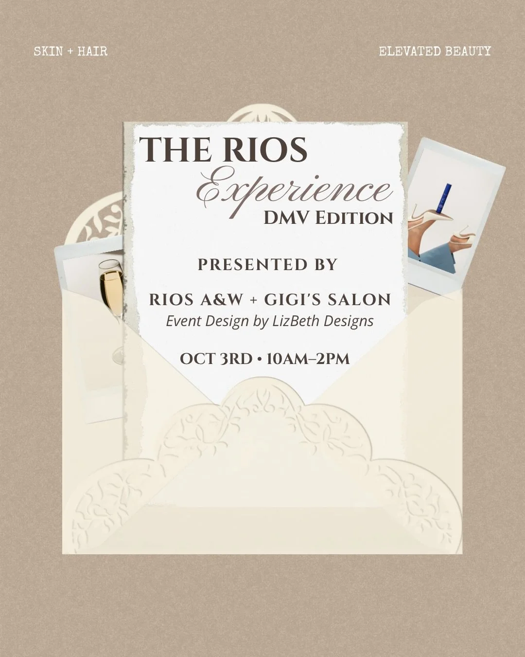 ✨ THE RIOS EXPERIENCE &mdash; DMV EDITION ✨
We&rsquo;re bringing RIOS to the DMV for a morning of skin, hair + elevated beauty.

📍 October 3rd | 9:50 AM&ndash;2 PM

10&ndash;11 AM | THE RIOS SKIN EXPERIENCE
An intimate, hands-on skincare experience 