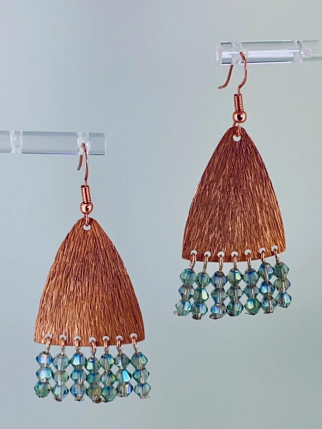 Bohemian Elegance: Textured Copper and Green Glass Earrings