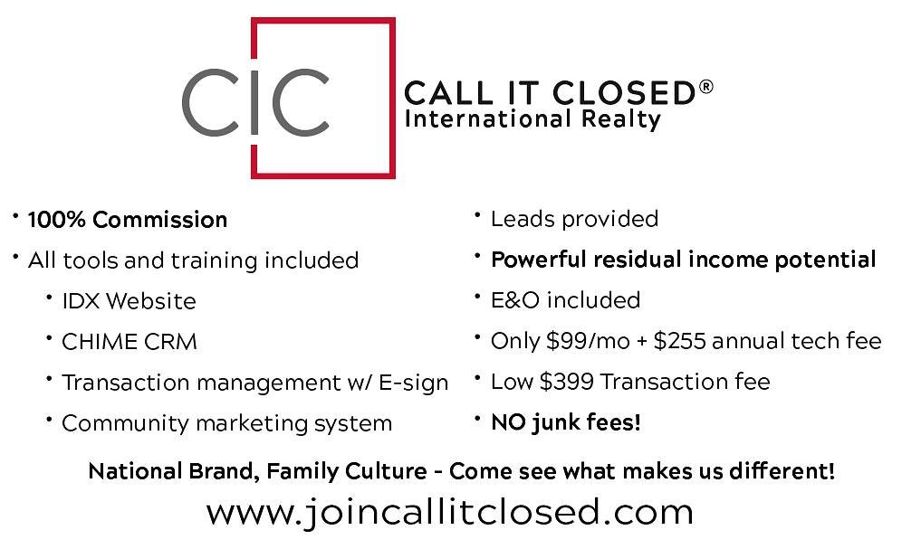 Work From Anywhere

Why limit yourself to a local office? With Call It Closed Realty, you can build a business that works from anywhere. Our digital-first approach lets you close deals, host trainings, and connect with clients all online. 🌎✨

📞 Rea
