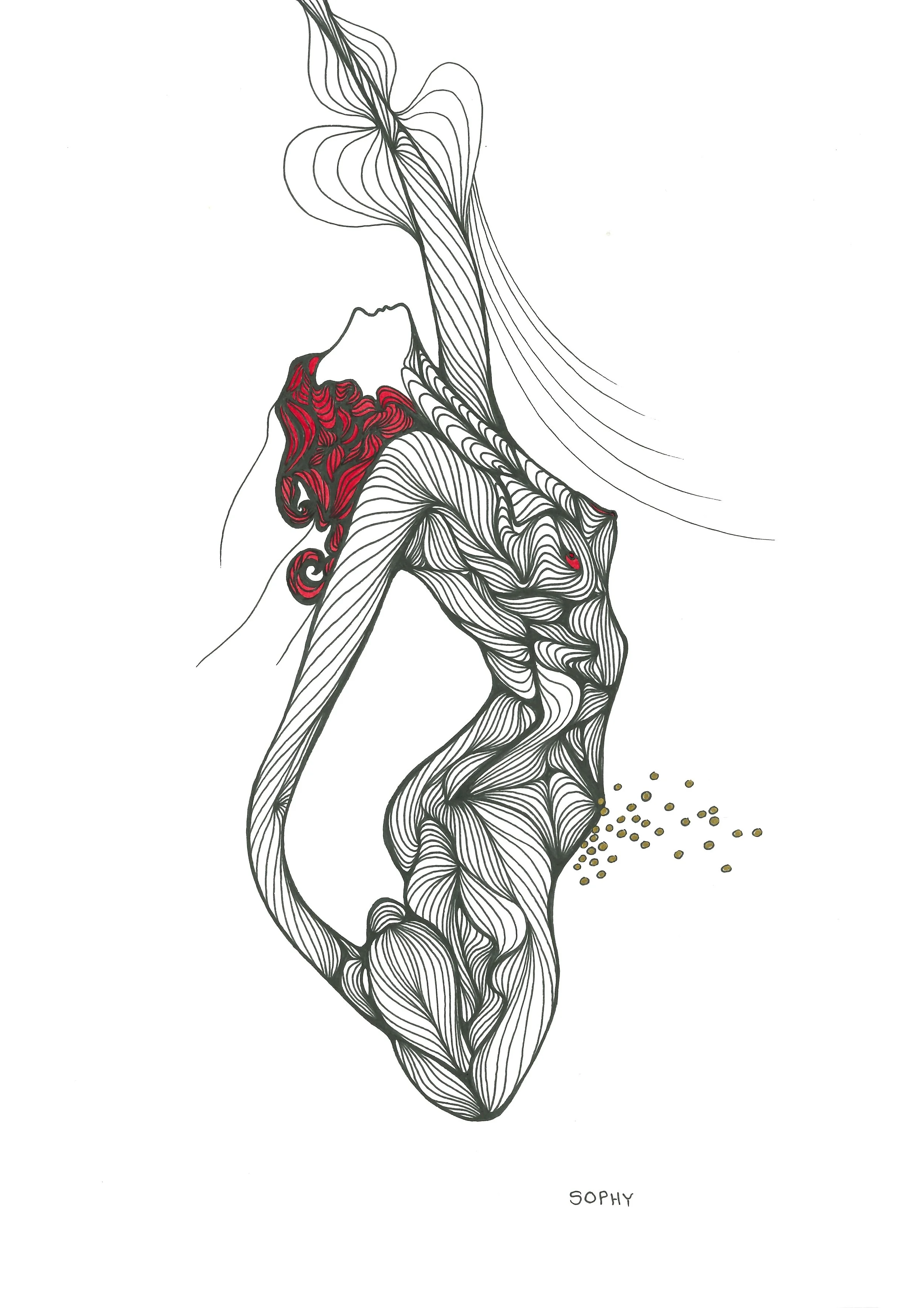 Thrill 1 - Pen and oil-paint A4