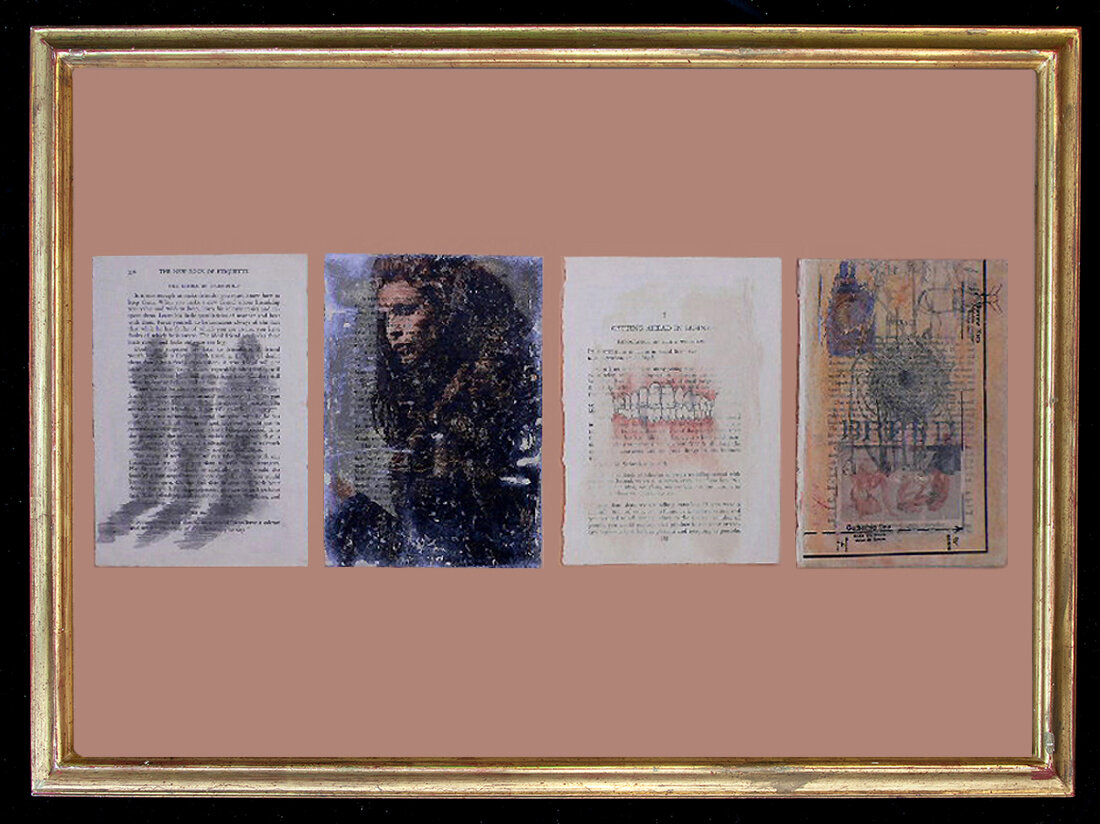 Book of Etiquette #13, 1997-1999 collage on book pages 8” x 5.5” each (50 total) sold
