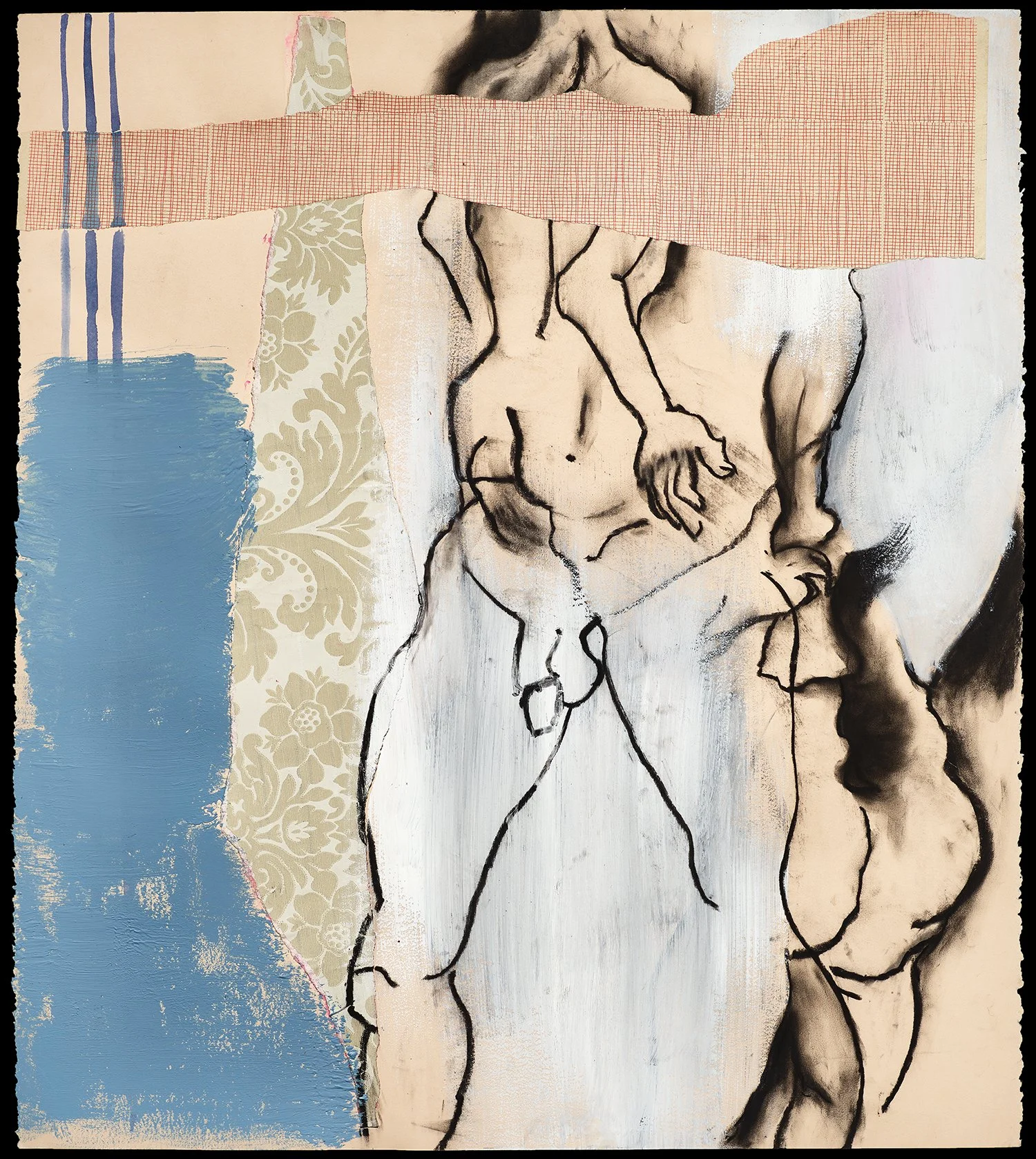  Untitled 2019 charcoal, acrylic and wallpaper on paper, 29" x 35" 