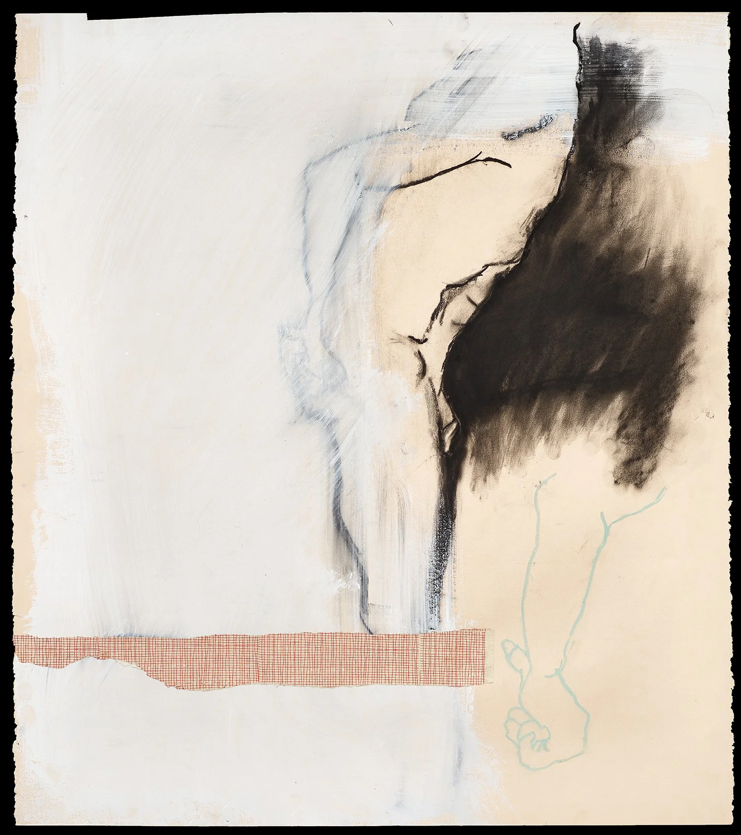  Untitled 2019  charcoal, acrylic and wallpaper on paper, 27" x 33" 