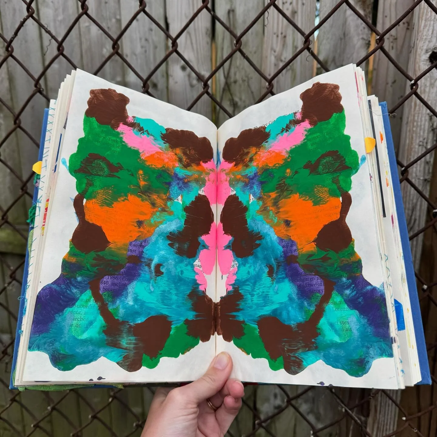 Inkblot 💙

I find these super enjoyable to make. You just take dabs of paint on one side of the paper and then press the other side down. Here, I used my altered book which is perfect to smush the pages together! I really enjoy the energy of the col