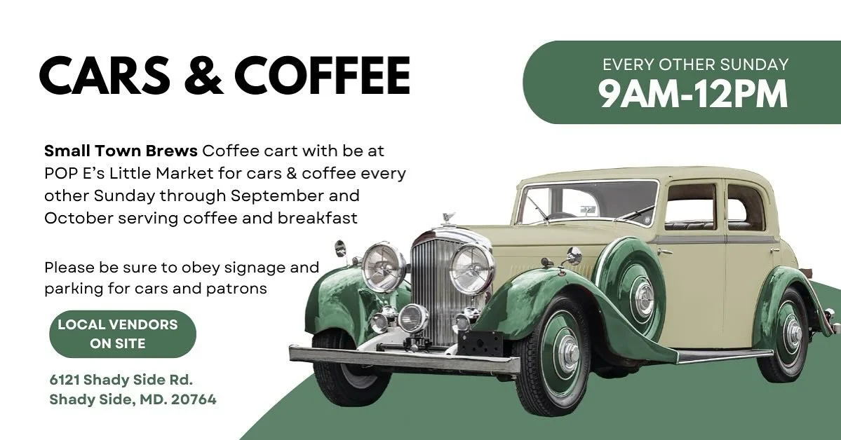 We are reviving Cars and Coffee at a new location, featuring our Coffee Cart and Pop Es Little Market! ☕️ 

🥐 We will have coffee, energy drinks maybe even some things pumpkin and limited quantities of breakfast sandwiches available, so come and joi
