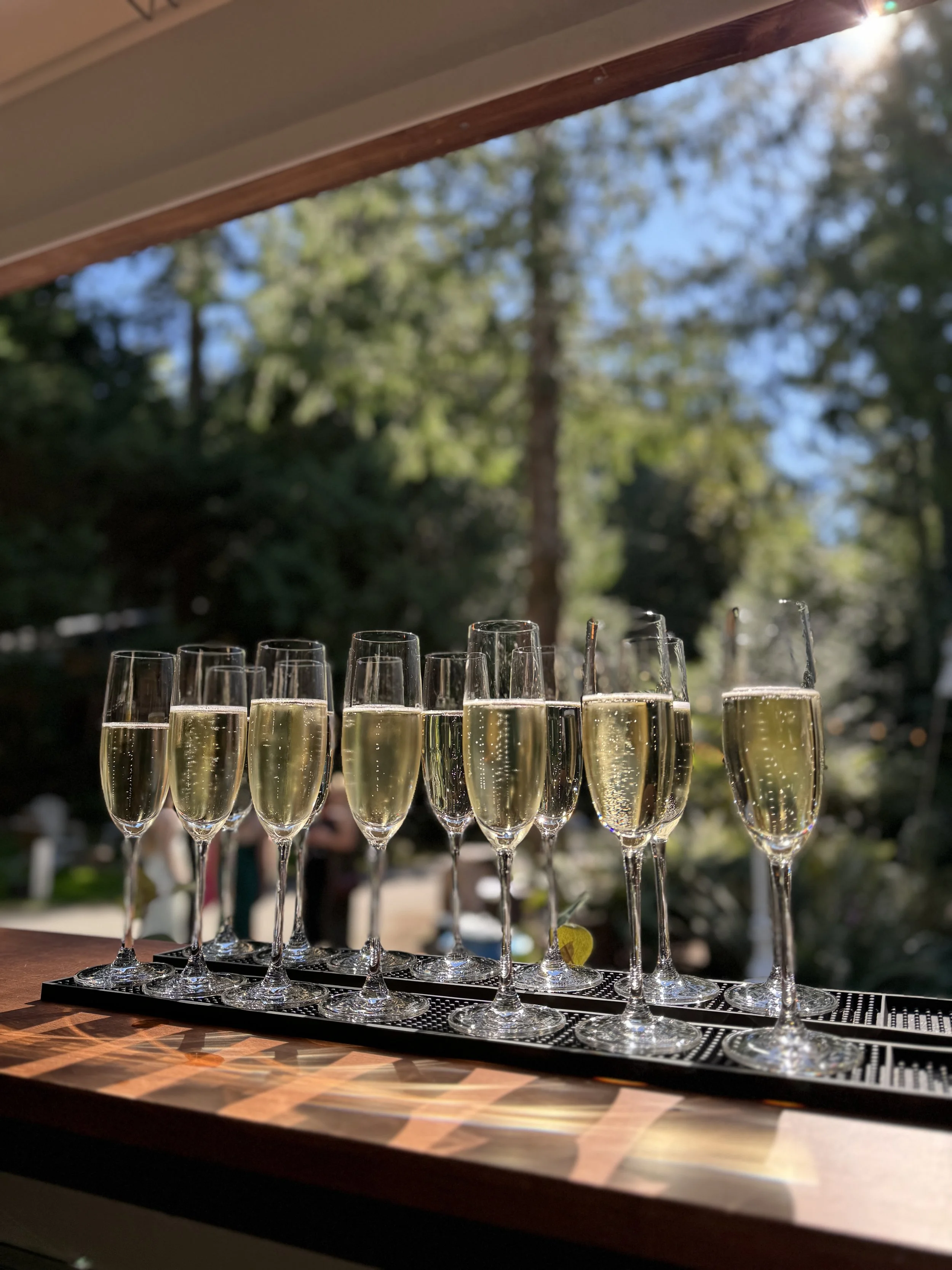 Sparkling wine toast service for a Vancouver Island wedding by The Cabinet Mobile Bar.