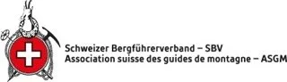 Logo des Schweizer Bergführerverbandes (SBV) mit rotem Kreuz und Bergsteiger-Symbol