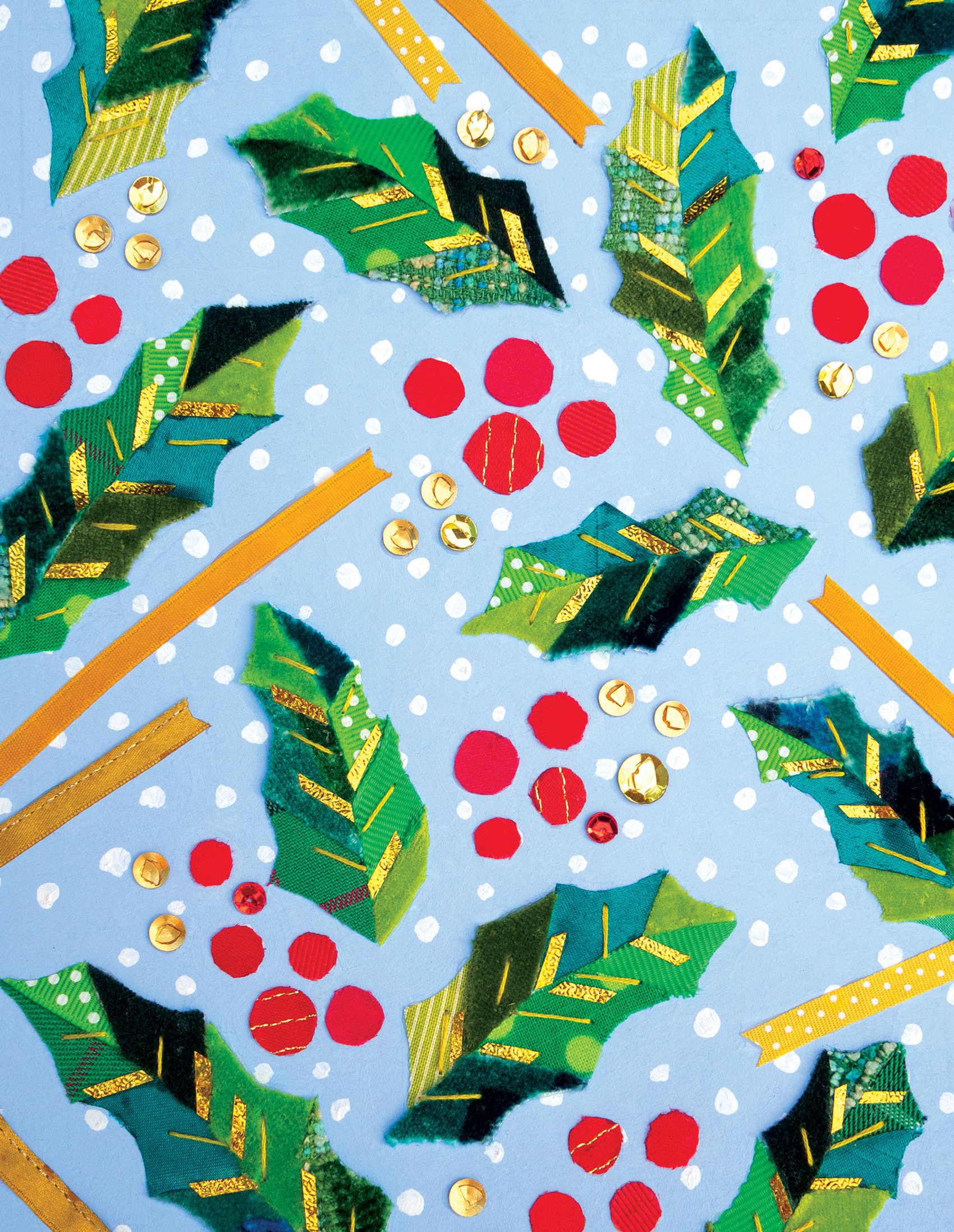 Holly Jolly – Fabric collage and acrylic on paper