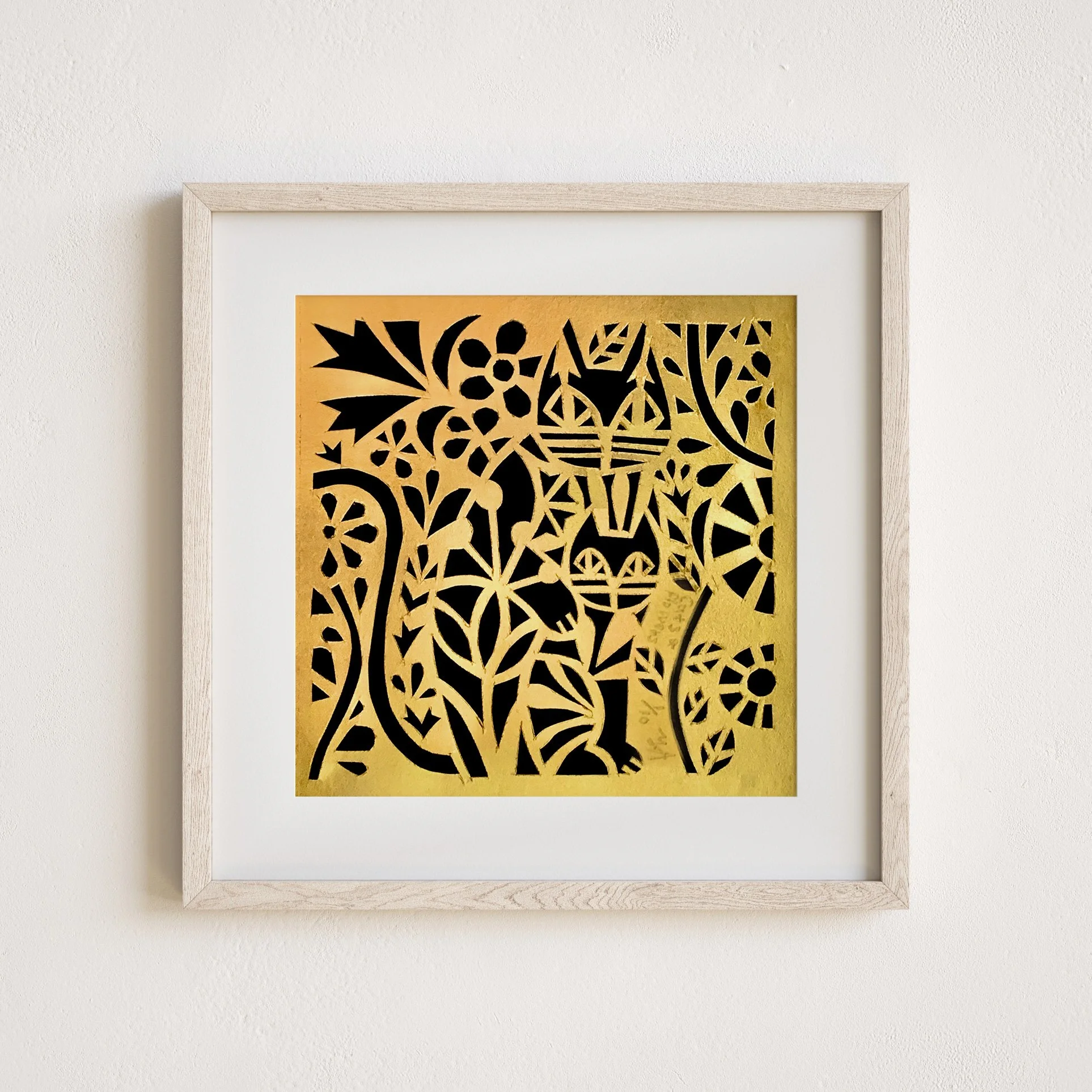 Cats & Flowers — Japanese Gold-Paper Cut Works