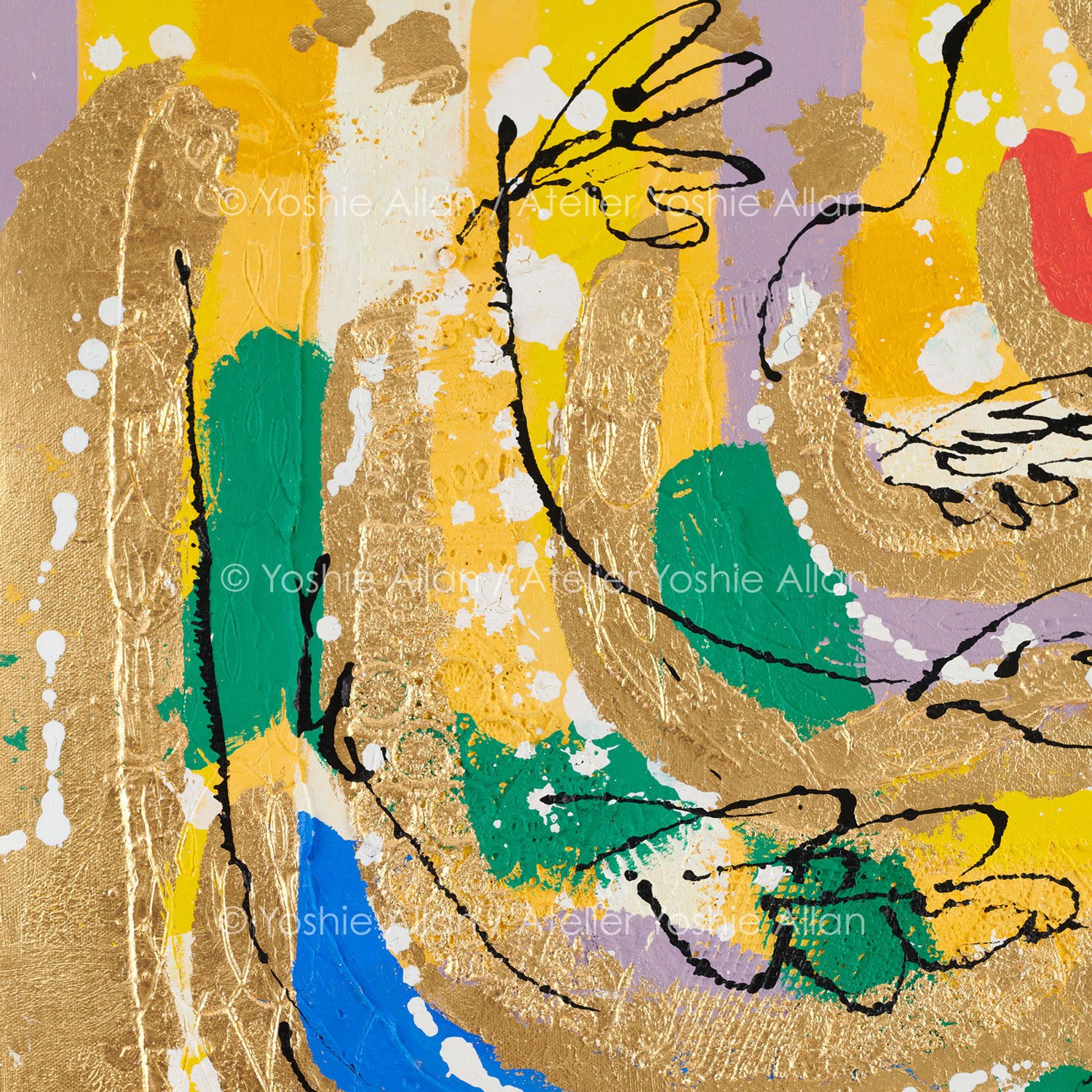 'Hide & Seek in Dreamscape: Birds' (Detail)
Acrylic, modeling paste, fabric, aluminum leaf, and ink on canvas. 51 x 61 x 2 cm (2024)