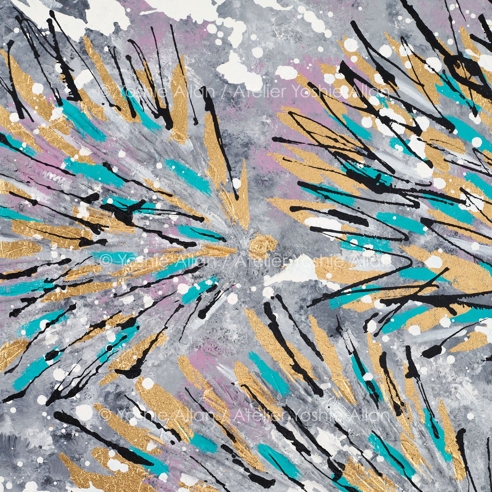 'Hide & Seek in Dreamscape: Hedgehogs' (Detail)
Acrylic, modeling paste, fabric, aluminum leaf, and ink on canvas. 51 x 61 x 2 cm (2024)