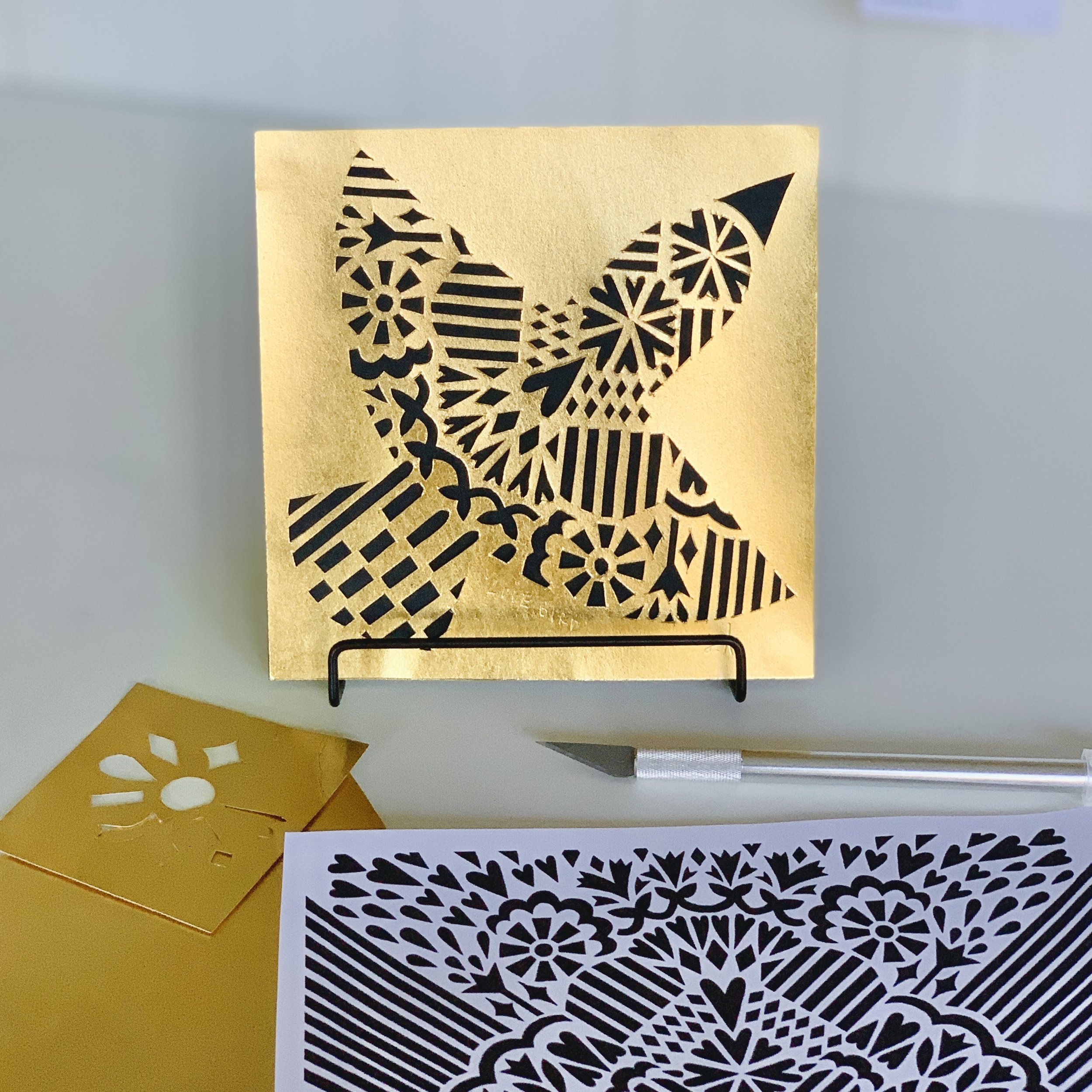 'Love Bird' (Wine & Paper cutting workshop sample, 2026 UK)